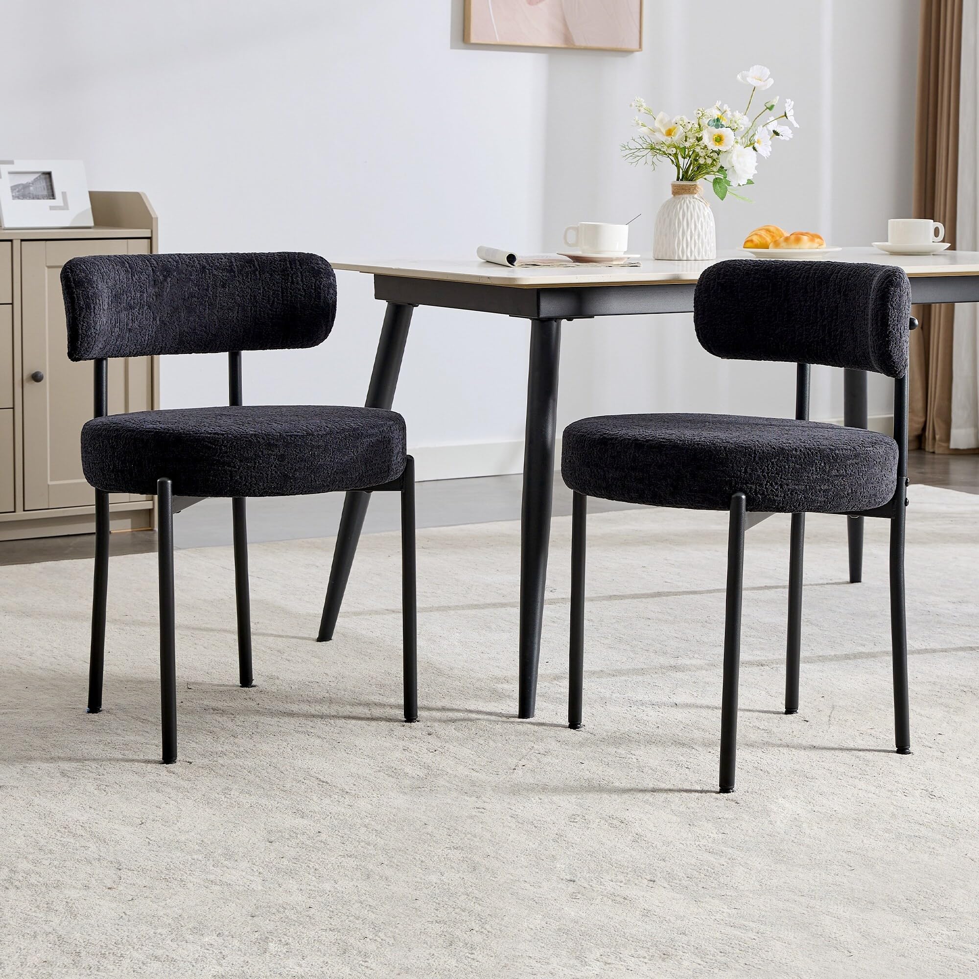 Bed Bath & Beyond XINMICS Modern Upholstered Fabric Dining Chairs, Set of 2/4/6-29.9" H x 20.4" W x 20.4" D Set of 2 - Black