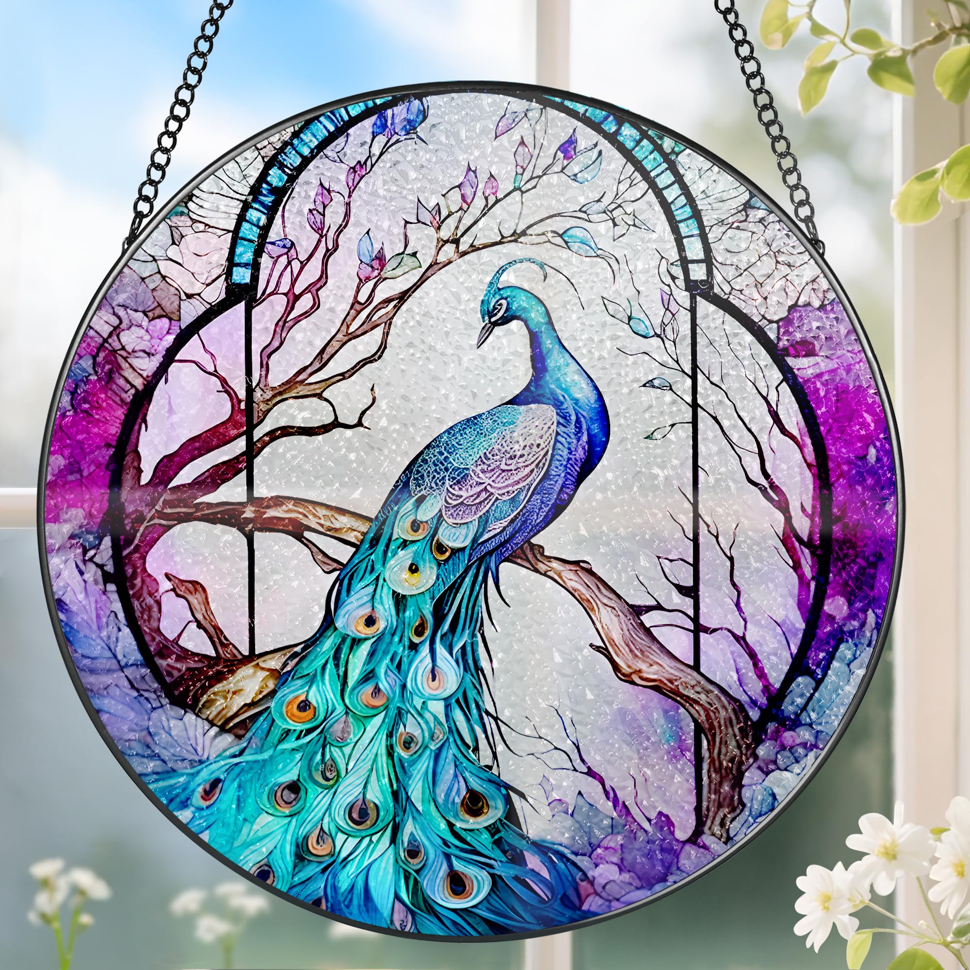 DOUHASU Stained Glass Window Hanging, Stained Glass Suncatcher, Peacock Sun Catcher, Window Decor, Gifts for Mother's Day, Christmas, Birthday, Her, Mom, Grandmother, Daughter