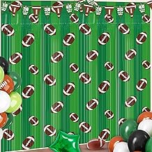 2 Pack Football Foil Fringe Curtains 3.3 X 6.6 Ft Football Themed Tinsel Curtain Steamer Green Brown Footballs Party Photo Booth Prop Backdrop for Birthday Sport Themed Sunday Party Decor Supplies