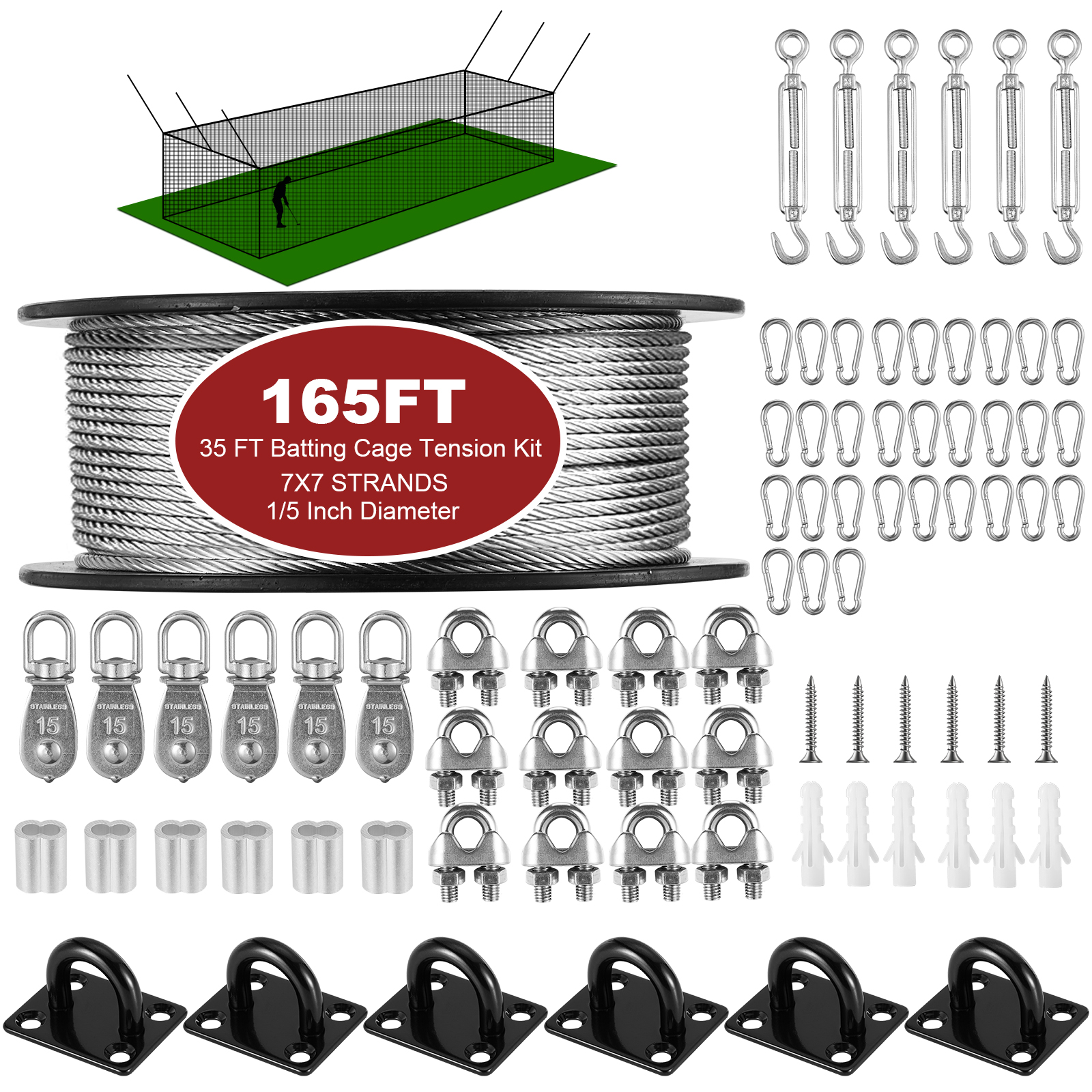 Stainless Steel Batting Cage Netting Wire Tension Kit(35FT/55FT/70FTʌ - View #4