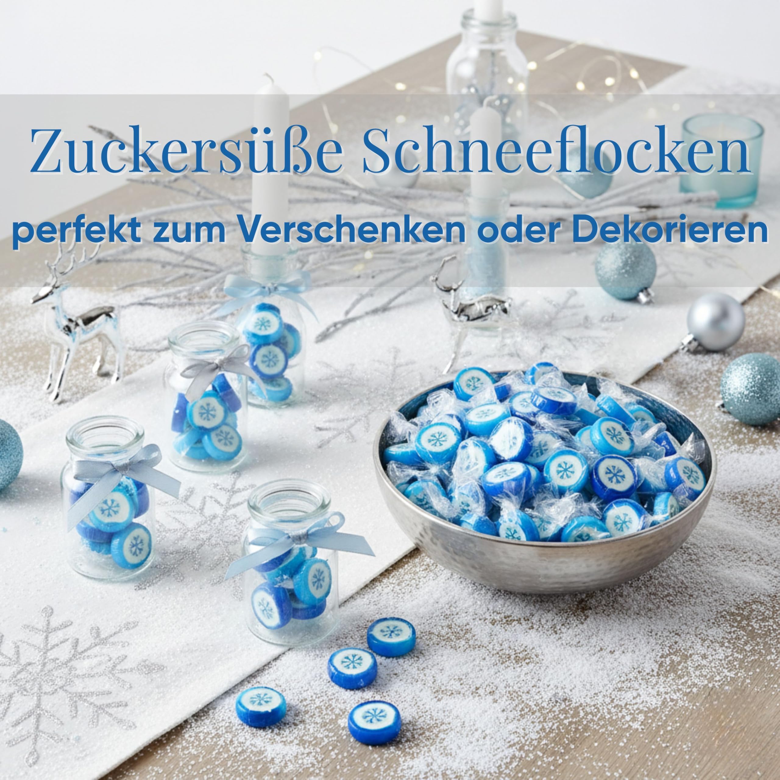 EinsSein Weihnachtsbonbons Schneeflocken blau-weiß 4kg | Handgemachte Rocks Bonbons | Mini Süßigkeiten & Kleinigkeiten für Adventskalender Nikolaus & Wichtelgeschenke | Alternative zu Schokolade