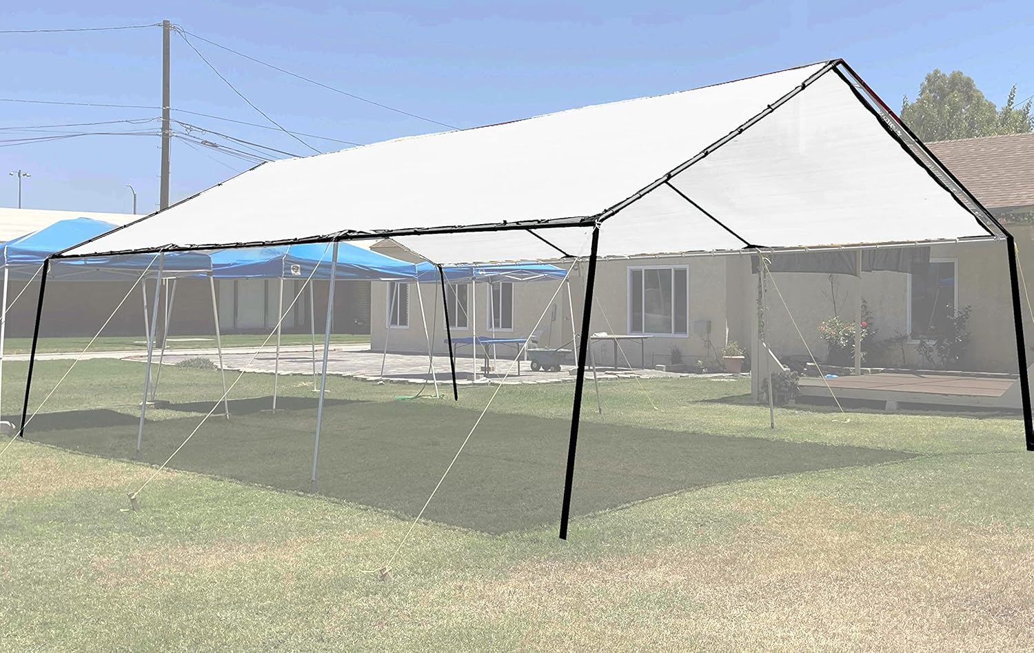 (White) Super Heavy Duty Mesh Tarp Net Sail Sun Shade Awning and Fence Screen Patio and Canopy Cover (6' x 8') Finished Size 5'.6 X 7'.6