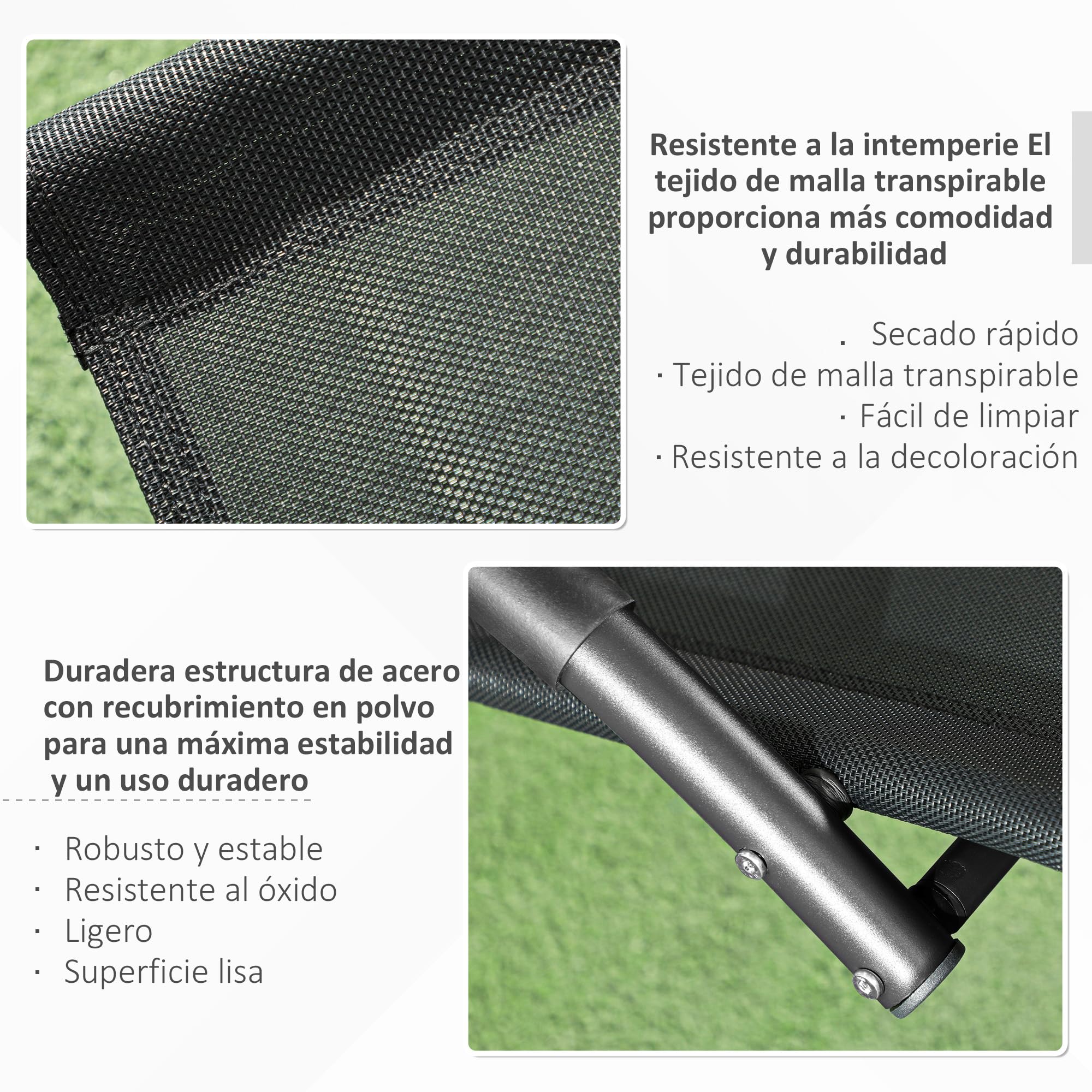 Outsunny Mecedora de Exterior Tumbona Mecedora con Reposacabezas Reposabrazos y Marco Metálico Carga 120 kg para Interior y Exterior 155x61x88 cm Negro