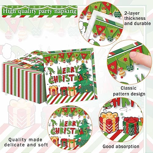 Miniatura 5 de Juego de vajilla desechable de 171 piezas para decoración de fiesta de Navidad para 24 invitados, platos temáticos y servilletas, tazas, cubiertos,