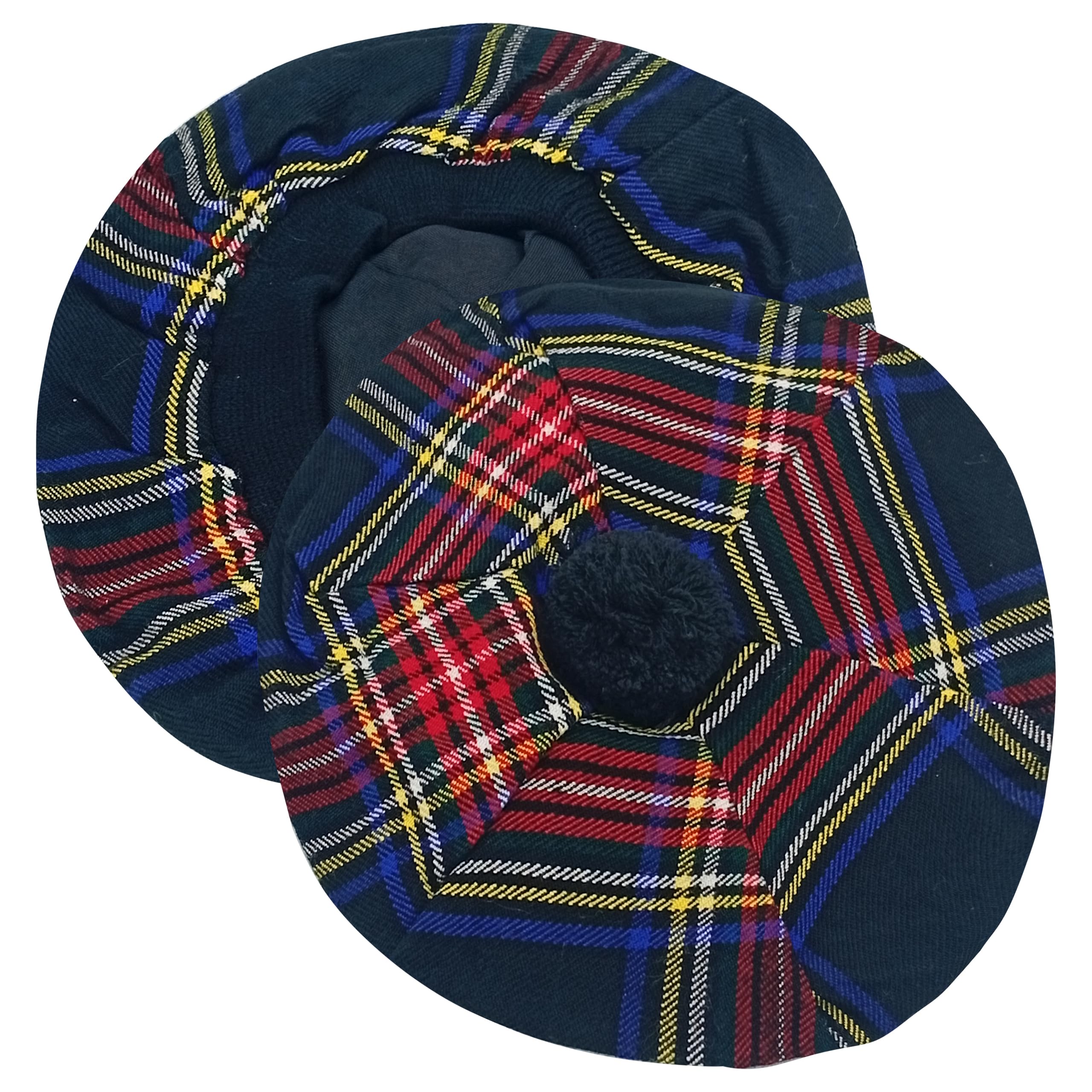 DSS KILTS Scottish Tam O' Shanter Acrylic Tartan Wool Tammy Hat-Kilt Accessory for Men, Black Stewart Tartan, One Size