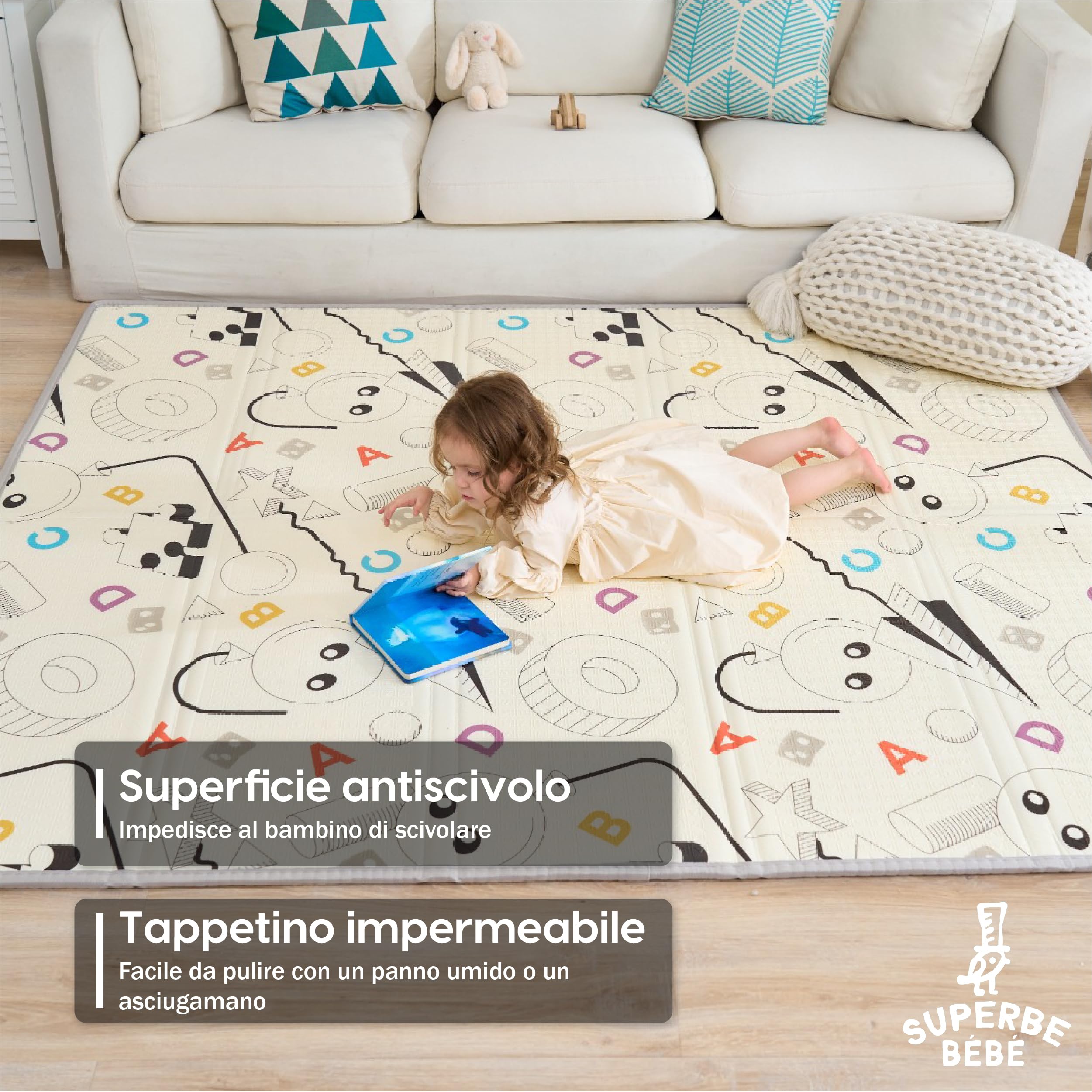 Tappeto Gioco Bambini Pieghevole 150x180x1cm Palestrina Neonato Montessori Reversibile Non Tossico E Impermeabile In Schiuma Per Bimbi. Palestra Neonati - Tappeto Tummy Time Neonati - Regalo Bambino