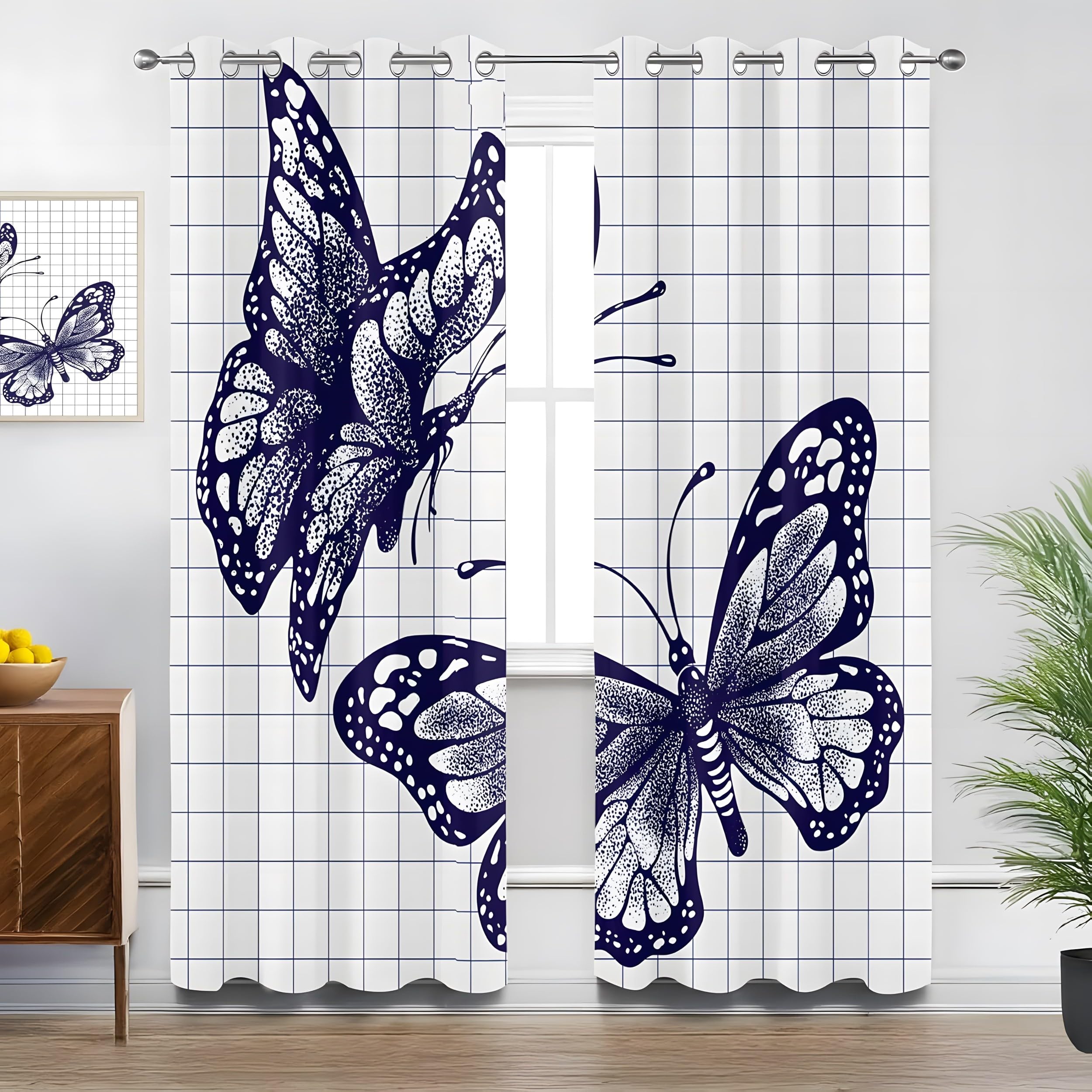 Rideaux occultants thermiques bleu et blanc 140x240 cm pour isoler le salon