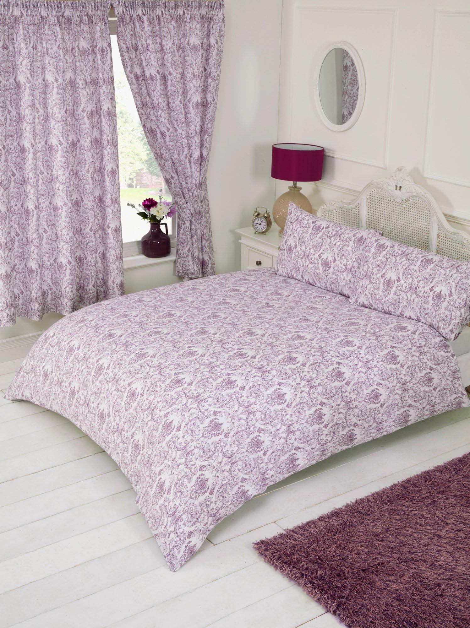 Double Bed Annette Plum, Duvet/Quilt Cover Bedding Set, by MY HOME, Floral Damask Design, Aubergine Mauve Purple