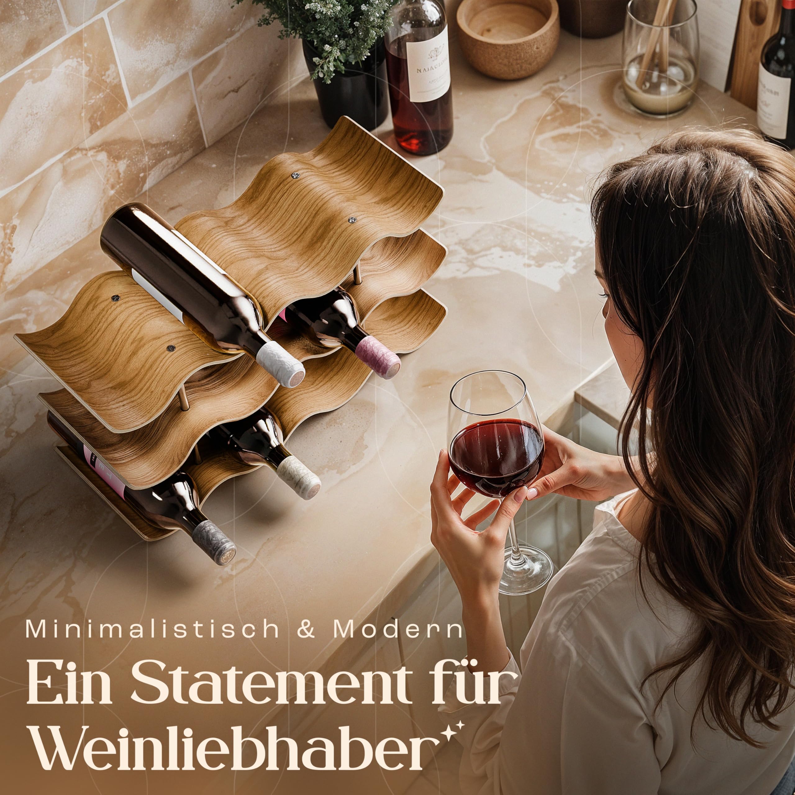 Dreiklang – be smart Weinregal Flaschenregal aus Holz für 12 Flaschen, stabil, Freistehend, modern, dekorativ, Platzsparend klein & schmal, 3 Ebenen (41,5 x 22,5 x 15,5 cm)
