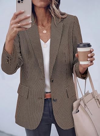 PRETTYGARDEN Fall Plaid Blazers for Women Business Casual