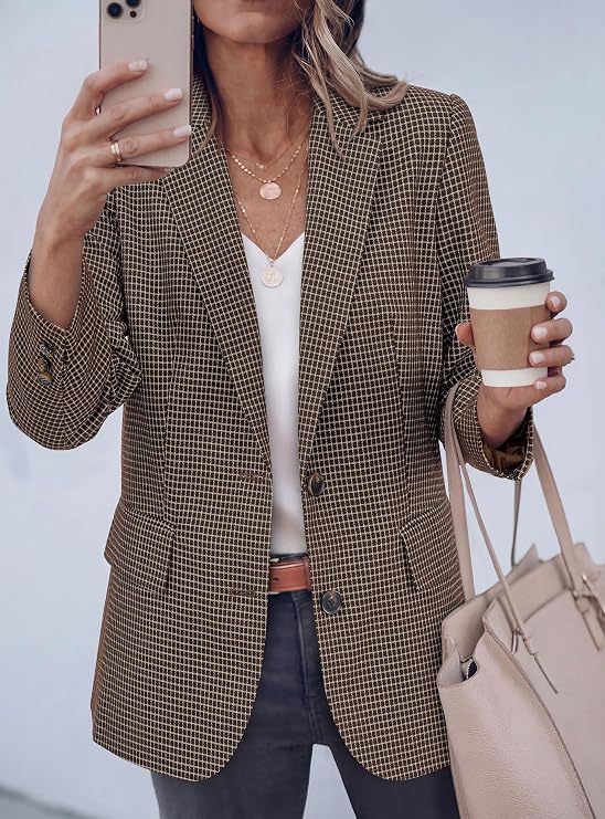 PRETTYGARDEN Fall Plaid Blazers for Women Business Casual