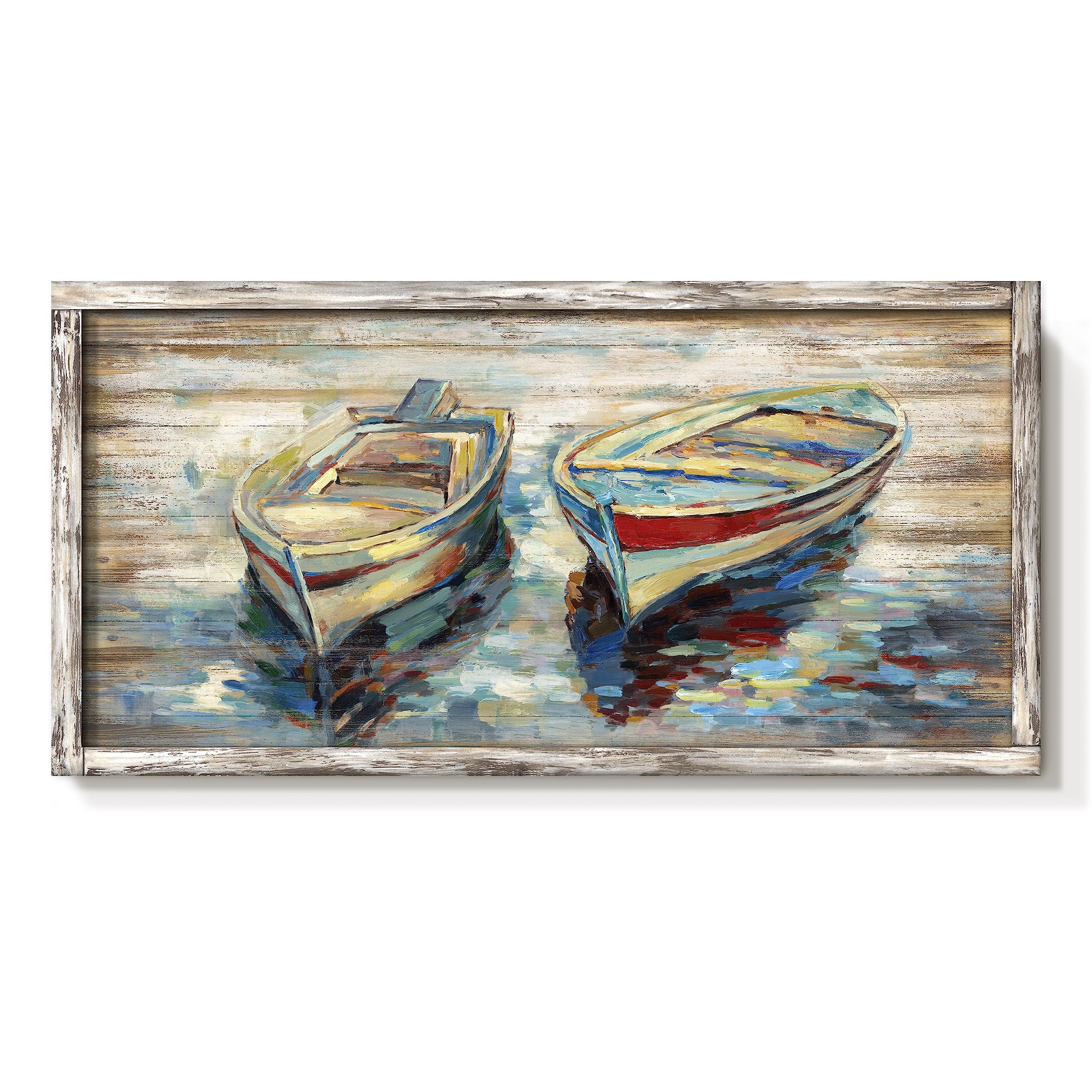 Nautical Boats Framed Wall Art: Beach Sailing Boat Painted Sea Canoe Picture Lake Painting Abstract Sail Artwork Seaside Rowboat Picture Decor for Living Room Bedroom
