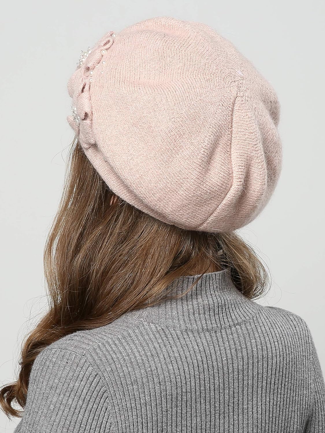 Women Winter Knit Beret Hat Rabbit Hair French Style Beret Classic Warm Casual Beanie Hat - Image 3