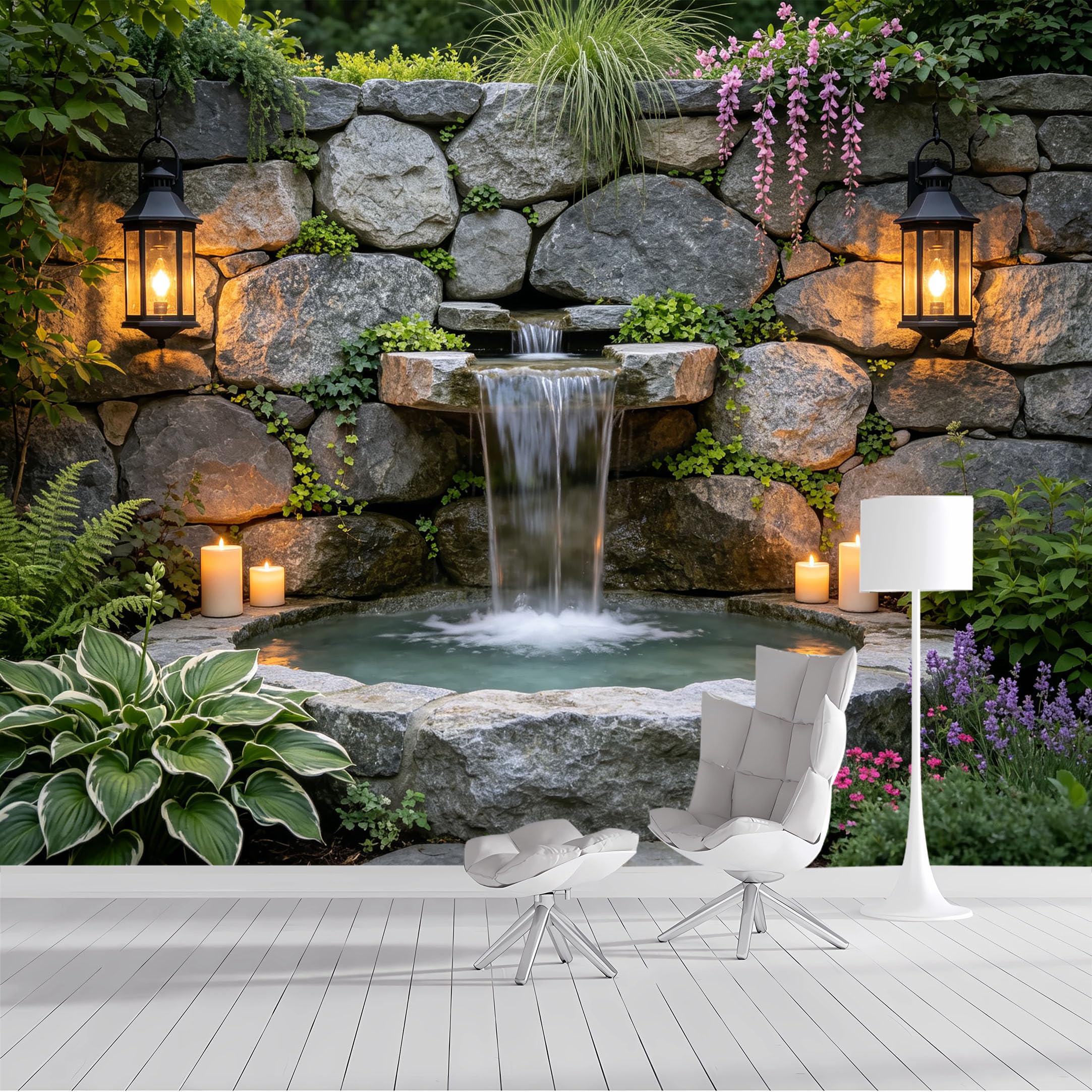 Custom Size Wall Mural Rustic Stone Waterfall Zen Garden SelfAdhesive Wall Fabric Removable Peel and Stick Wallpaper Wall Decor for Living Room Bedroom Bathroom