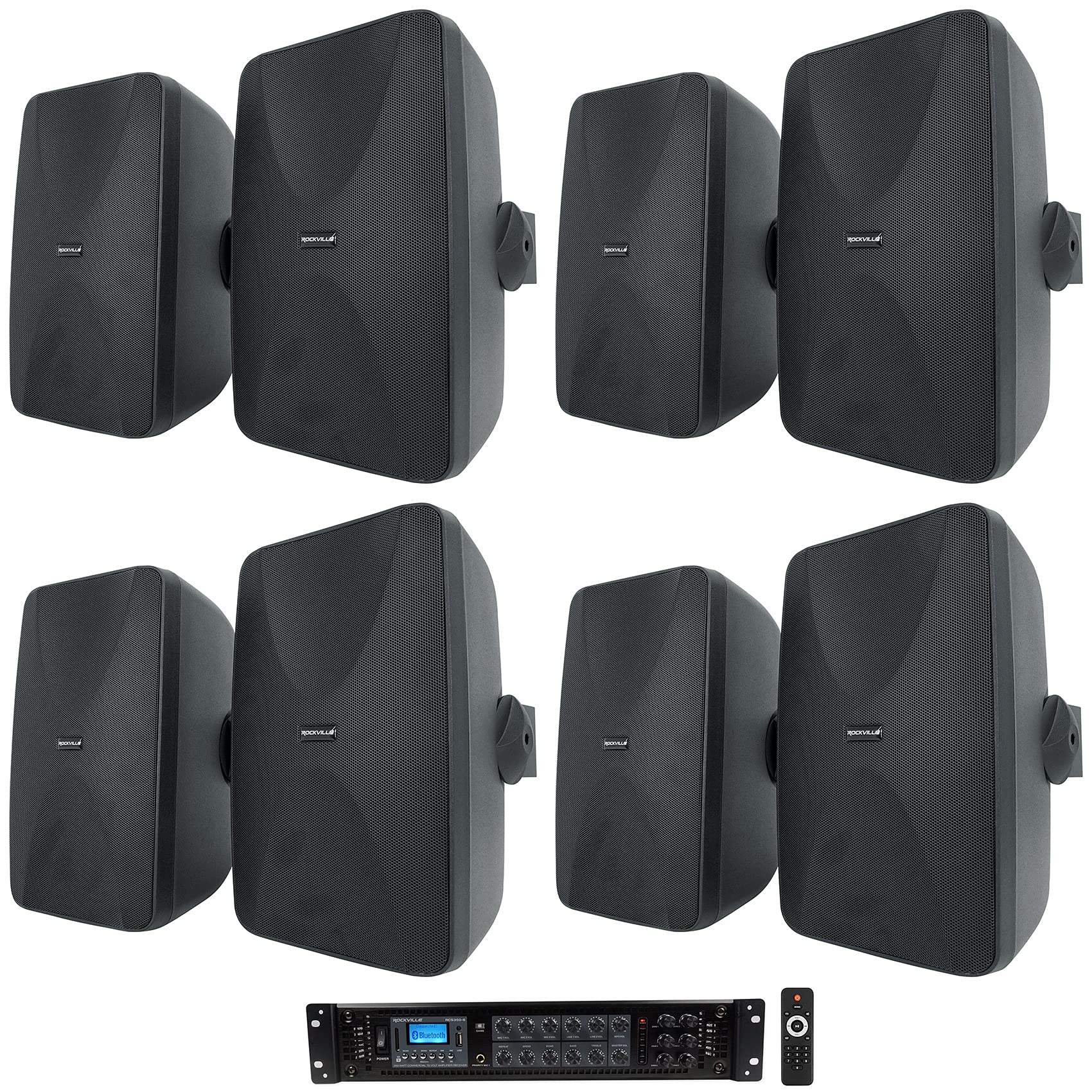 Rockville RCS350-6 6-Zone Commercial/Restaurant Bluetooth Amp Bundle with (8) Rockville WET-6525B 6.