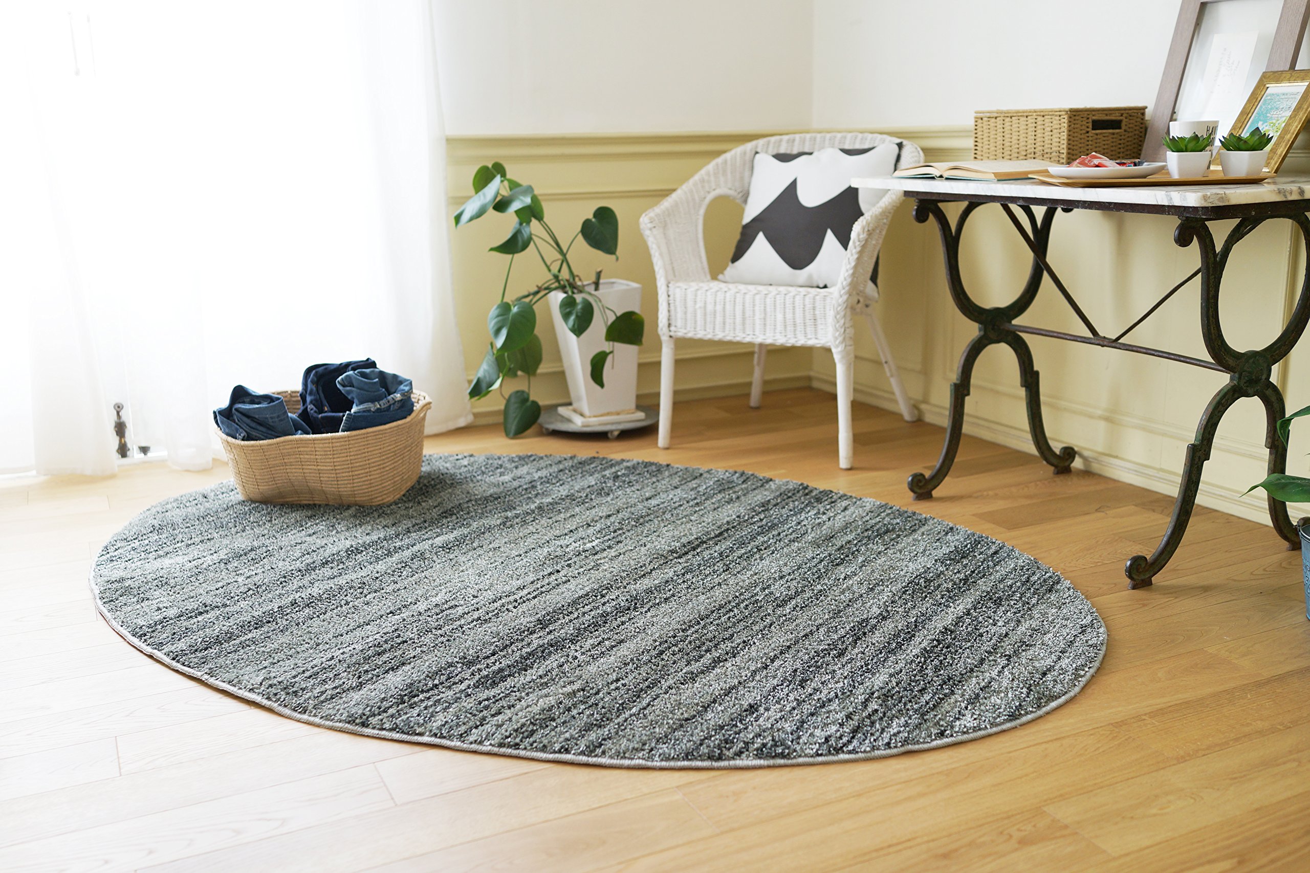 Amazon｜スミノエ(Suminoe) ラグ ダークグレー 楕円形 140×200cm 防炎