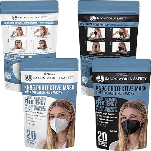 Miniatura 5 de Mascarillas protectoras KN95 negras, caja de 50, eficiencia del filtro 95%, 5 capas, tela sanitaria no tejida de 5 capas
