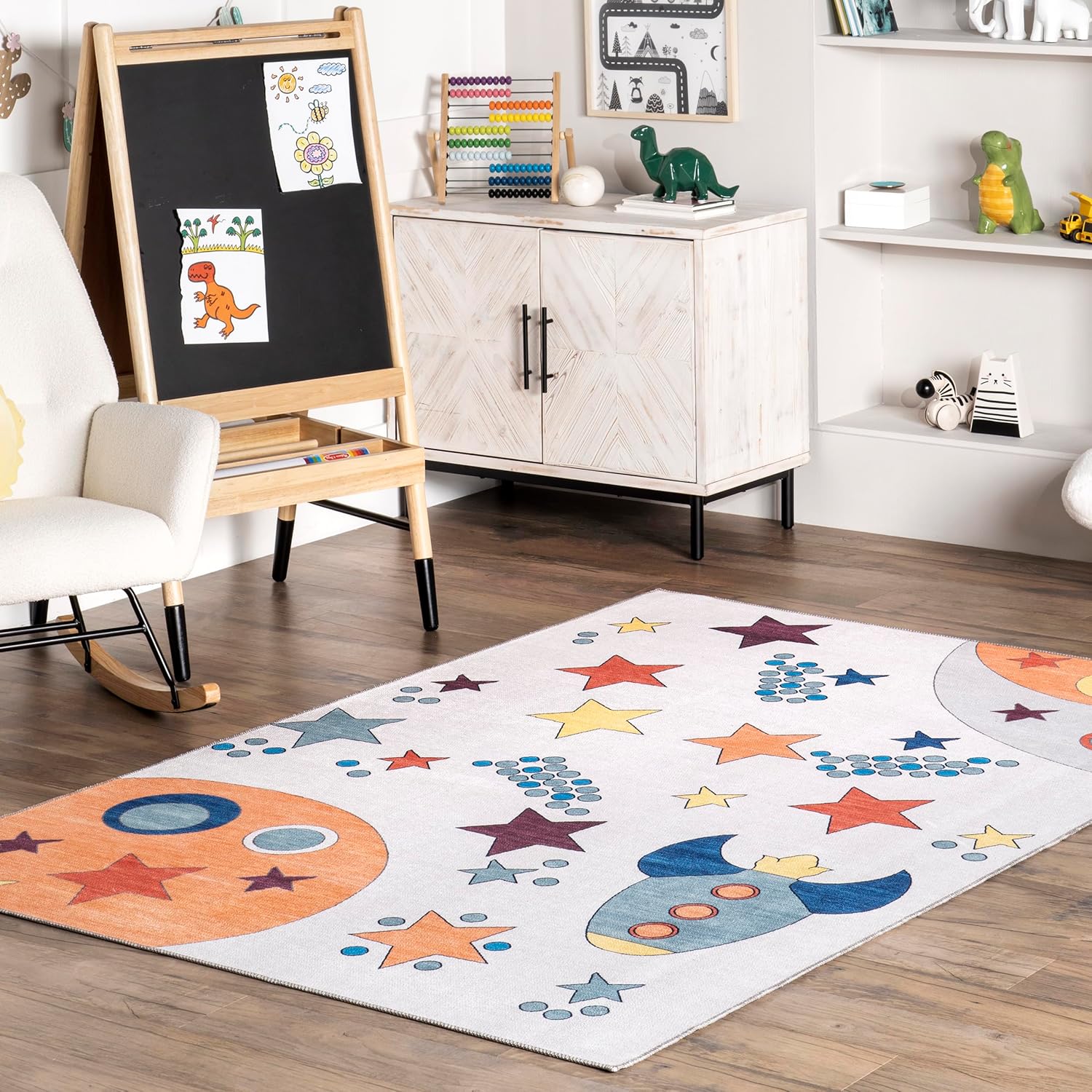 nuLOOM 4' x 6' Machine Washable Stain-Resistant Area Rug Low Profile for Living Room, Bedroom, and Dining Room, Chalea Town Blue
