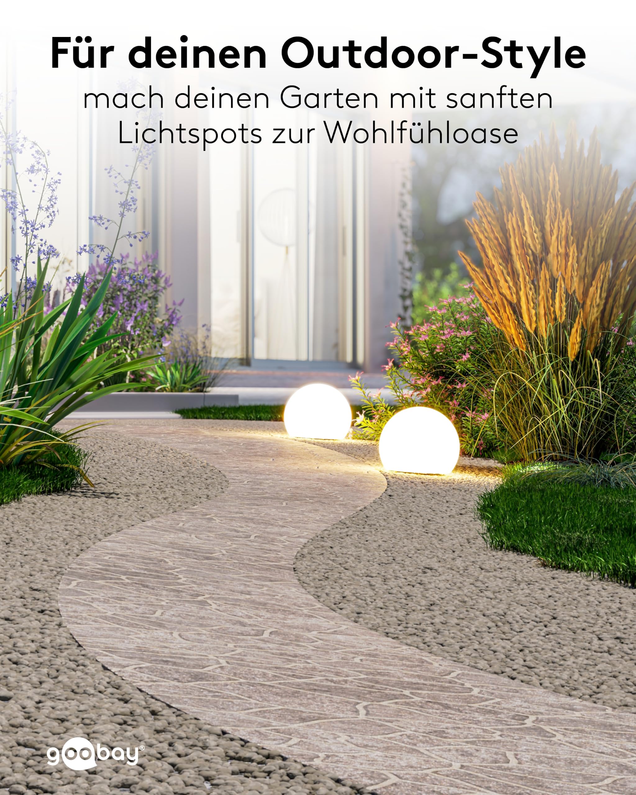 goobay Zestaw 2 x solarnych kulek LED 20 cm - RGB do użytku na zewnątrz, odporna na warunki atmosferyczne, dekoracyjna lampa solarna na taras, balkon, do ogrodu, 10 trybów oświetlenia i szpikulec