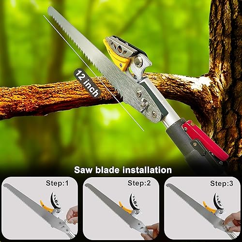 Miniatura 4 de Podadora telescópica de árbol de 4.5 a 10 pies con 3 secciones de longitud ajustable, podadora de corte y sujeción, sierra de poste extensible,