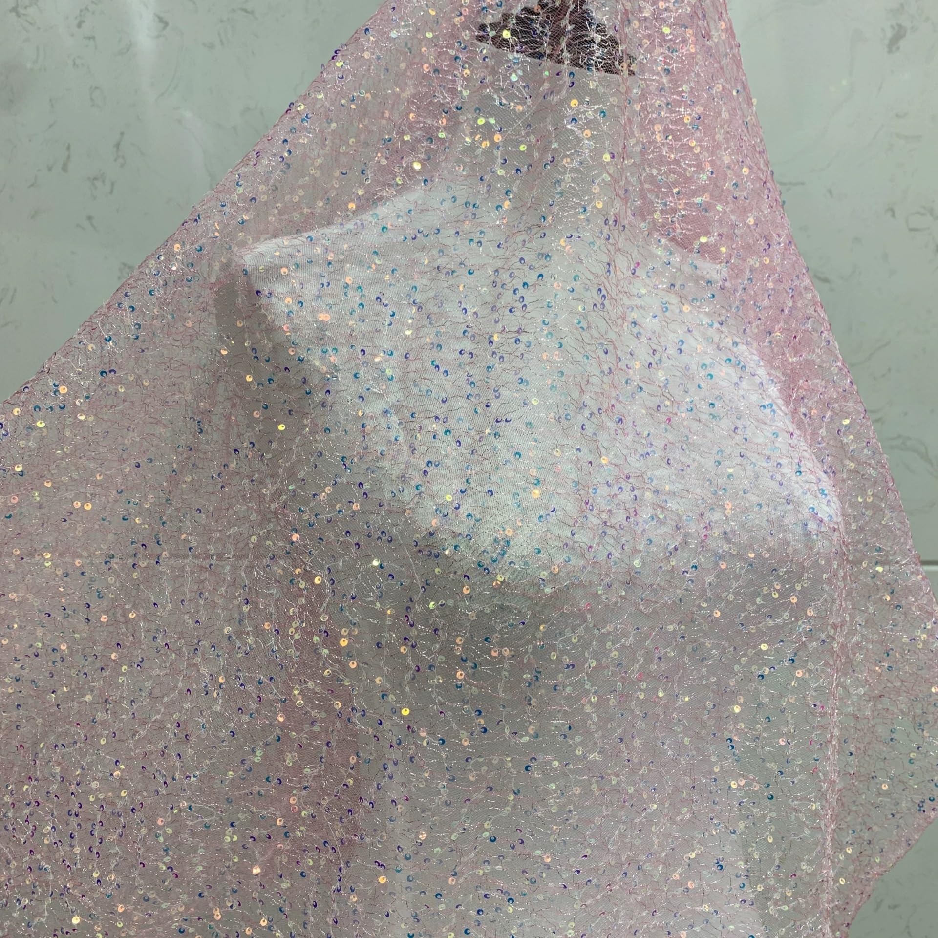 Tela de tul de 130 cm de ancho, malla con pequeñas lentejuelas, tul brillante, tela de tul con lentejuelas, para coser, tela de disfraz, tela decorativa para ropa, falda de tul, boda,