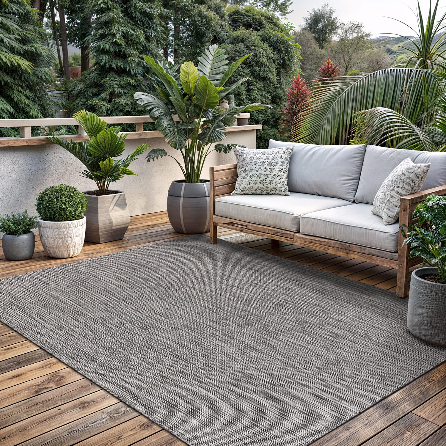 Washable Indoor Outdoor Rug 6x9 Weather Resistant Area Rugs Modern Solid for Porch Deck Balcony Backyard Patio Outside Carpet (6 X 9 Silver Grey)