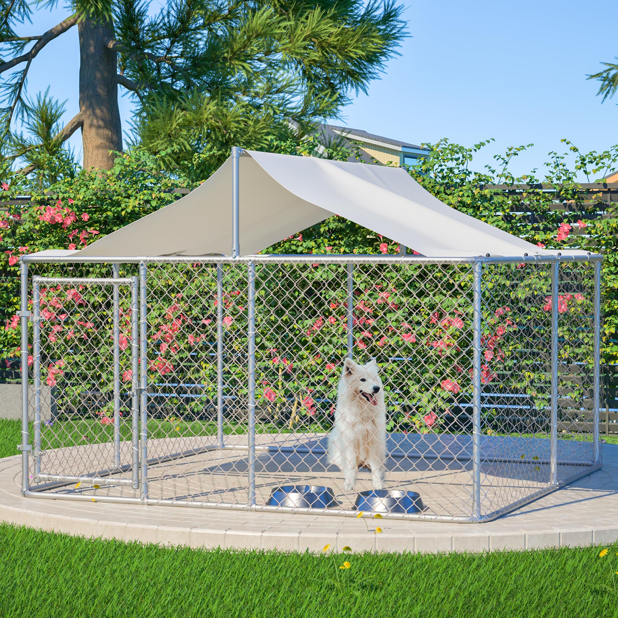 Fully assembled LZBEITEM Large Outdoor Dog Kennel with roof