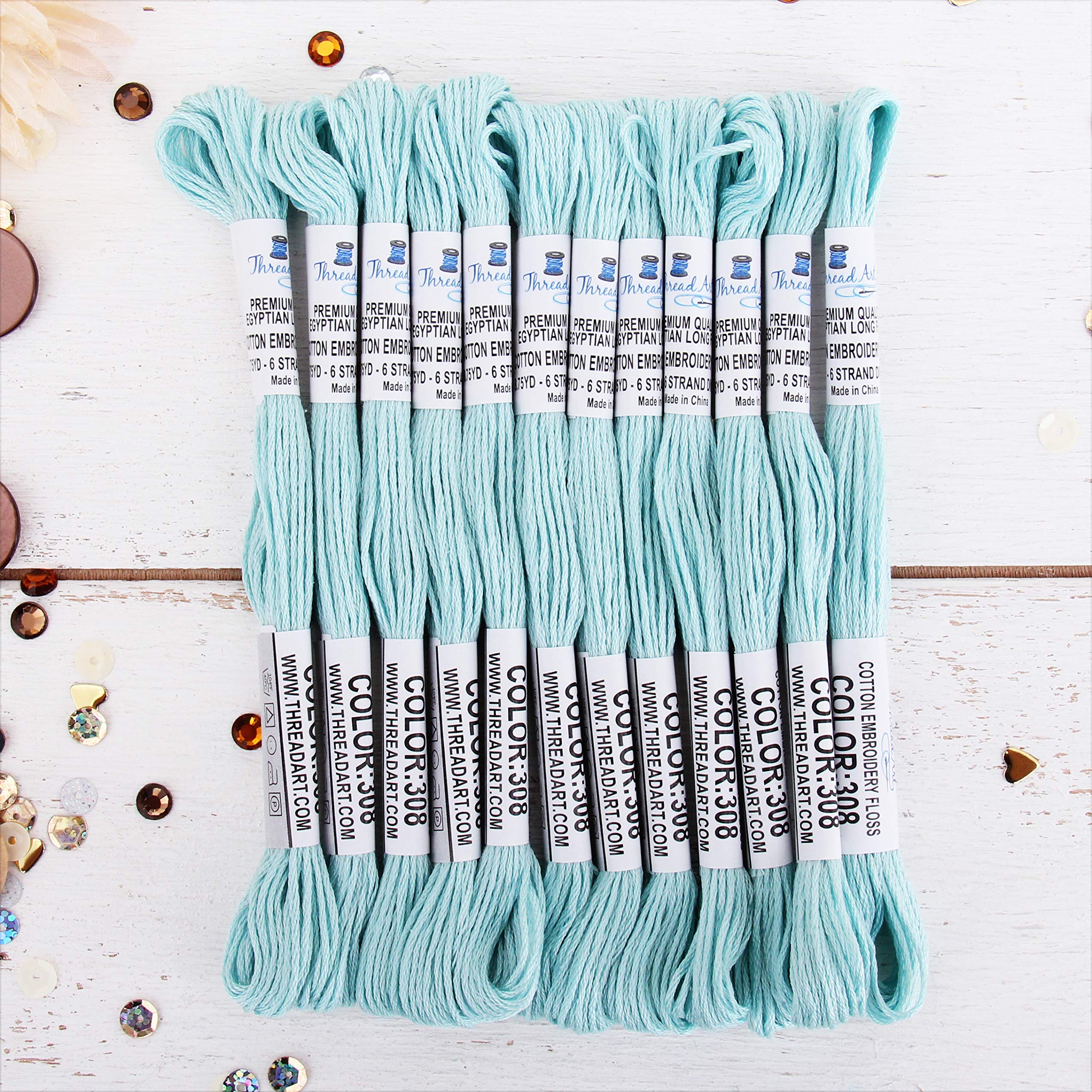 12 Skeins ThreadArt Cotton Embroidery Floss, Very Light Aqua