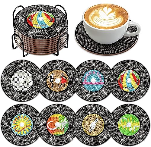 Eimilaly 9 posavasos de pintura de diamante con soporte posavasos coloridos de orquídeas para bebidas kits de pintura de diamante para principiantes