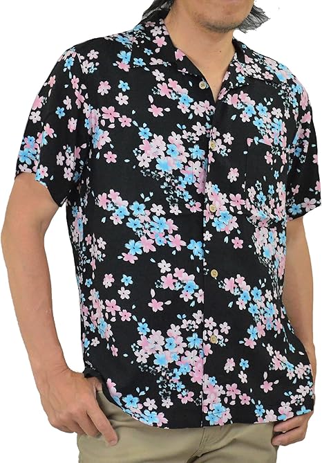 Amazon アダマス アロハシャツ 和柄 桜 アロハ 半袖 メンズ Rb 24 ブラック 3l シャツ 通販