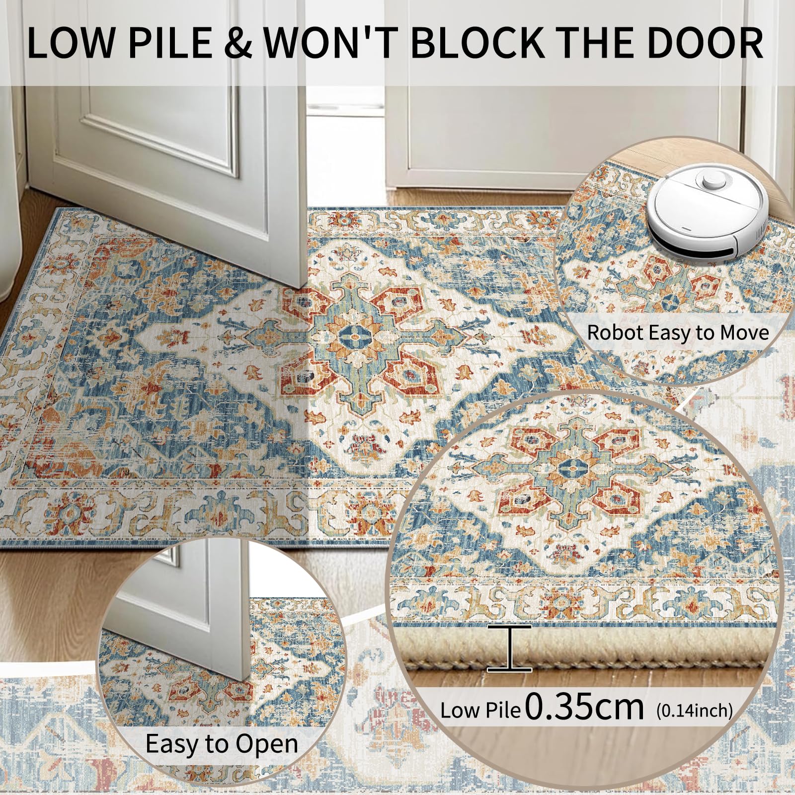 Cycleader 60x180cm Non-Slip Washable Runner Rug for Hallway, Vintage Boho Faux Cashmere Carpet Anti-Fatigue Kitchen Rugs Indoor Soft Long Floor Mat Low Pile Runners with Anti-Slip Backing for Bedroom - Image 4