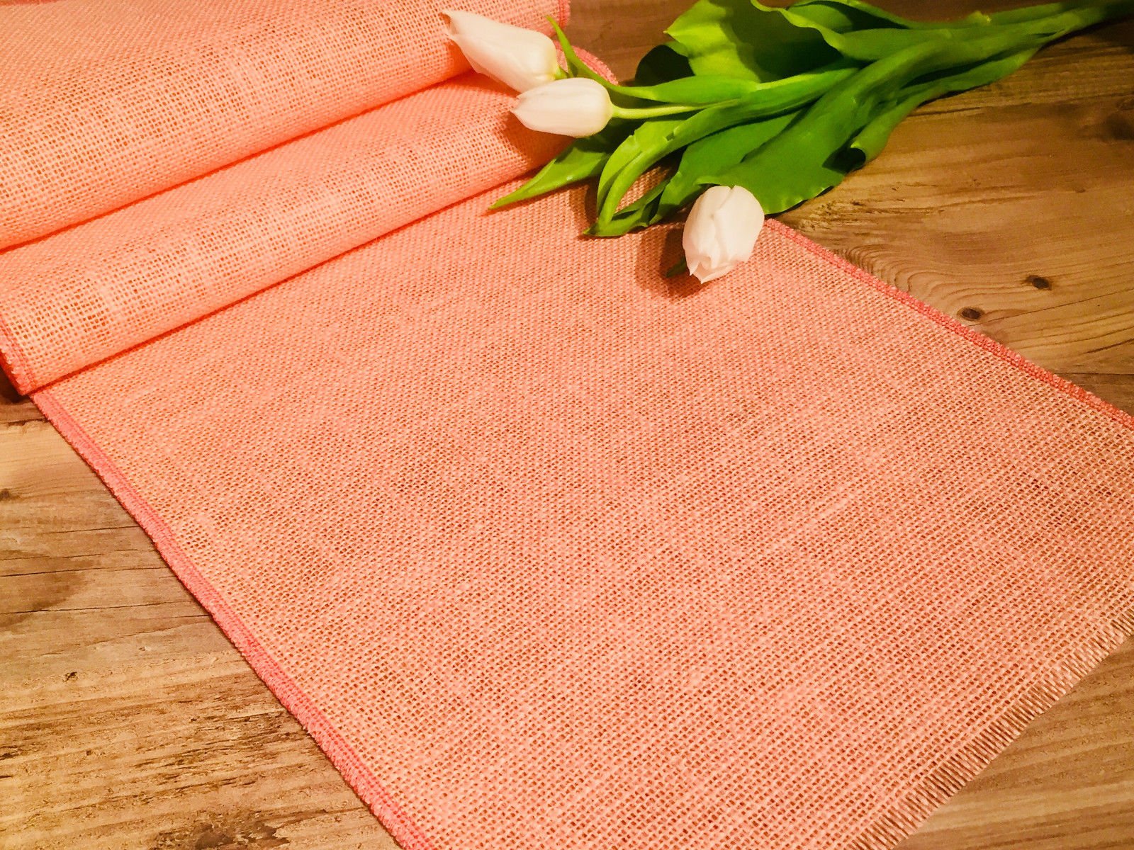 LushFabric Rustic Burlap Jute Table Runner - Wedding Jute Hessian Tablecloth Runners - 12 inches Wide(Salmon Pink, 60 inches/152cm)