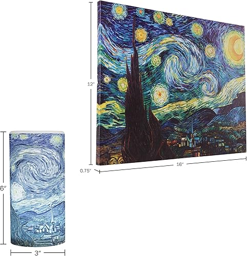 Miniatura 7 de Lavish Home Van Gogh - Juego de arte para pared, lienzo iluminado con luz de noche estrellada, luces de fibra óptica y vela LED sin llama,