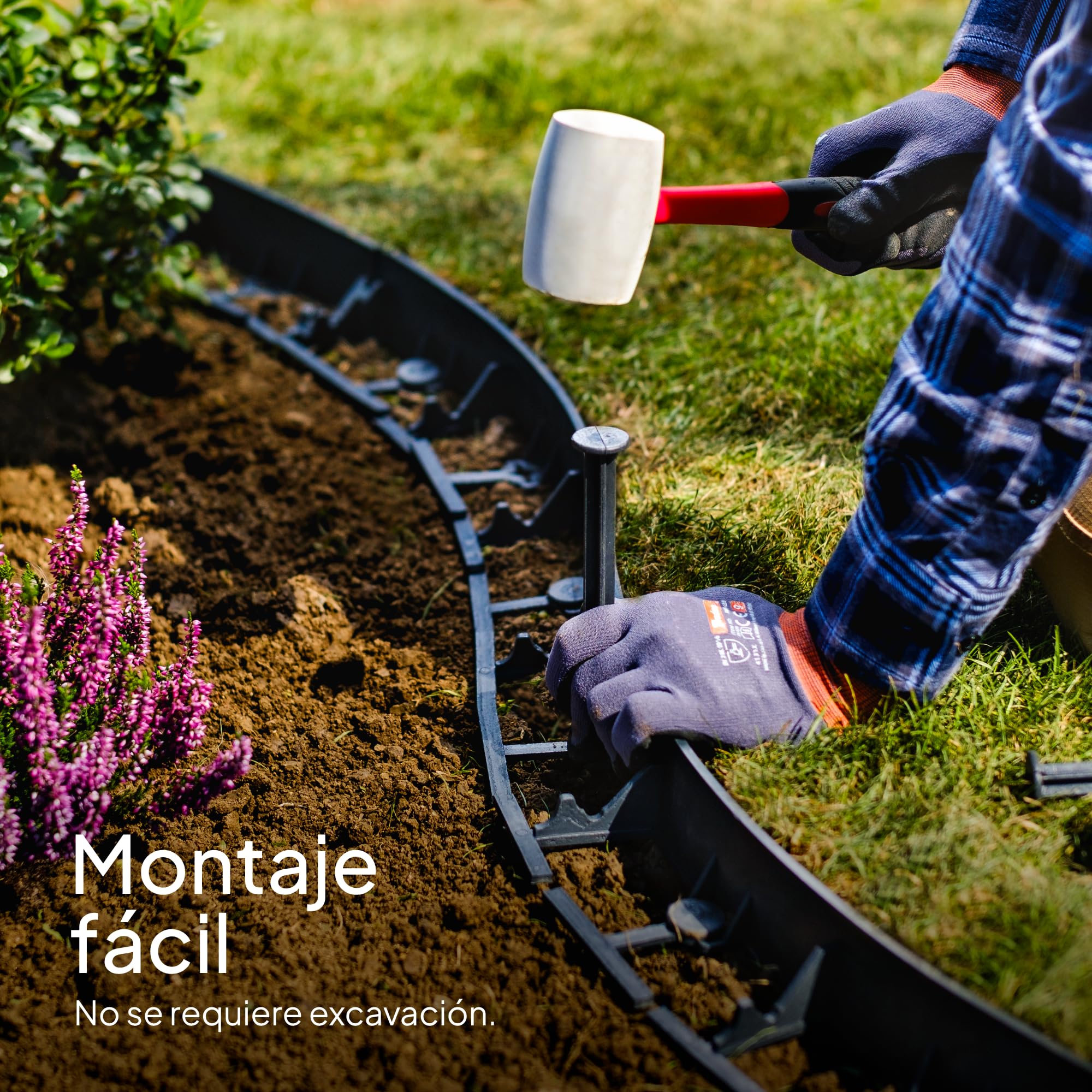 Bordura Flexible de Jardín 24 m, Altura 78 mm - Borde para Jardín con 100 Estacas de Anclaje - Borde para Césped de Plástico Reciclado - Fácil Instalación, Duración mínima de 25 años