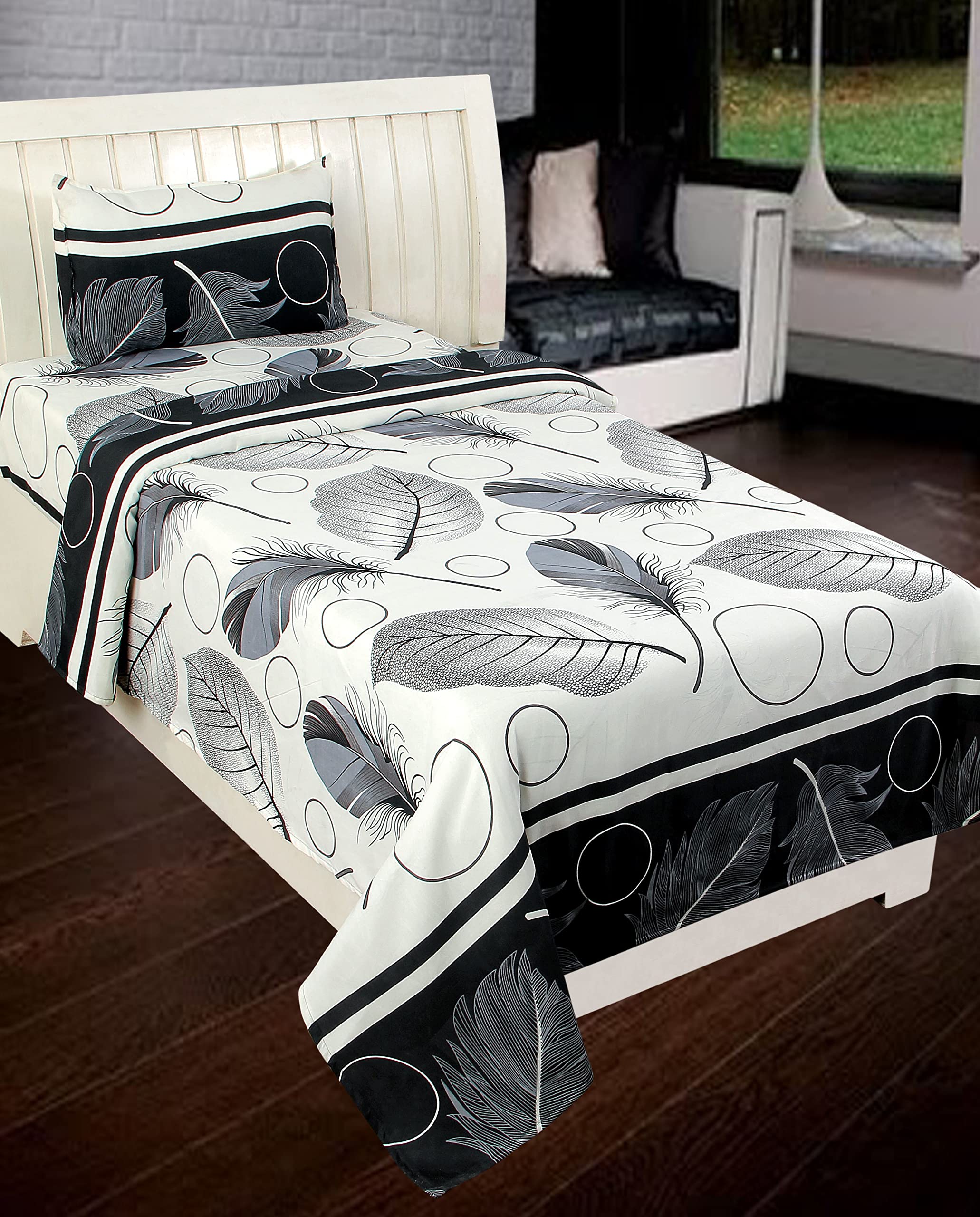 COTTON VILLAS 3D Printed Microfiber 3D Punkh Bedsheet for Single Bed with 1 Pillow Cover Microfiber and Cotton Mix Color White (88 X 60 inch) (B09XKKWCGC) Amazon Price History, Amazon Price Tracker