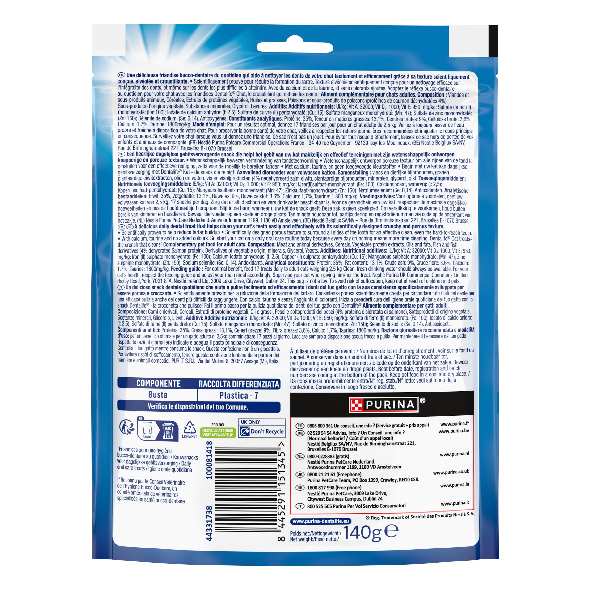 DENTALIFE |Daily Oral Care | Golosinas | para Gatos Adultos | Ayuda a Limpiar los Dientes eficazmente | En salmón | Bolsita | 140 g
