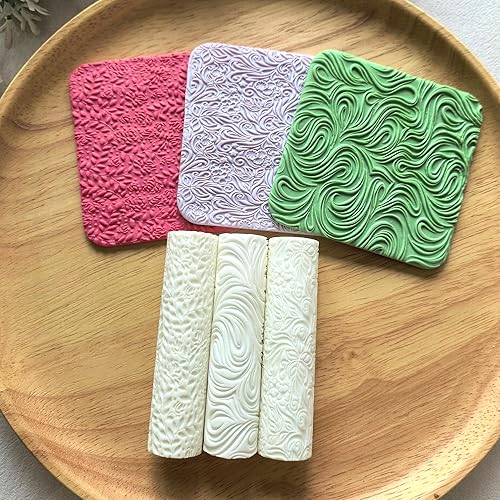 Rodillo de textura de arcilla polimérica de 3 piezas, funciona con cortadores de arcilla polimérica para manualidades, aretes, joyería, suministros