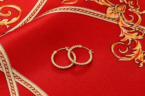 Miniatura 7 de Pendientes de aro redondos texturizados en espiral de oro amarillo de 14 quilates, 0.079 in de grosor