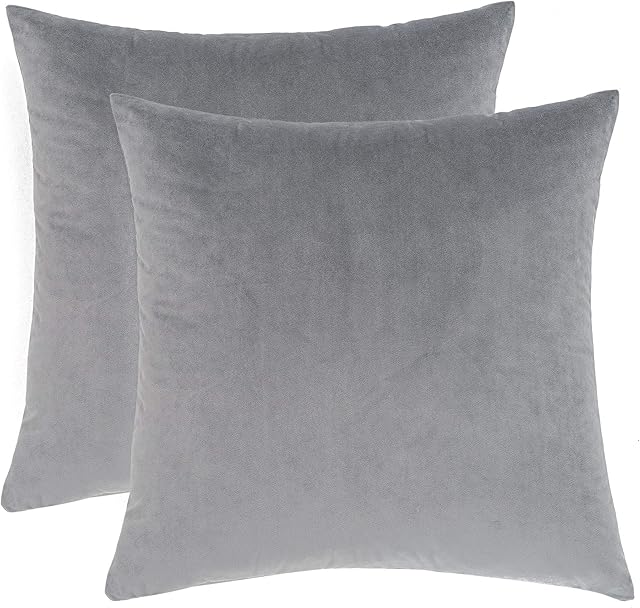 Amazon Brand - Umi Cushion Covers 60cm x 60cm Set of 2, Luxurious Velvet Decorative Throw Pillow Cases Large 24x24 Inch Pillowcases for Sofa Chair Bed, Grey