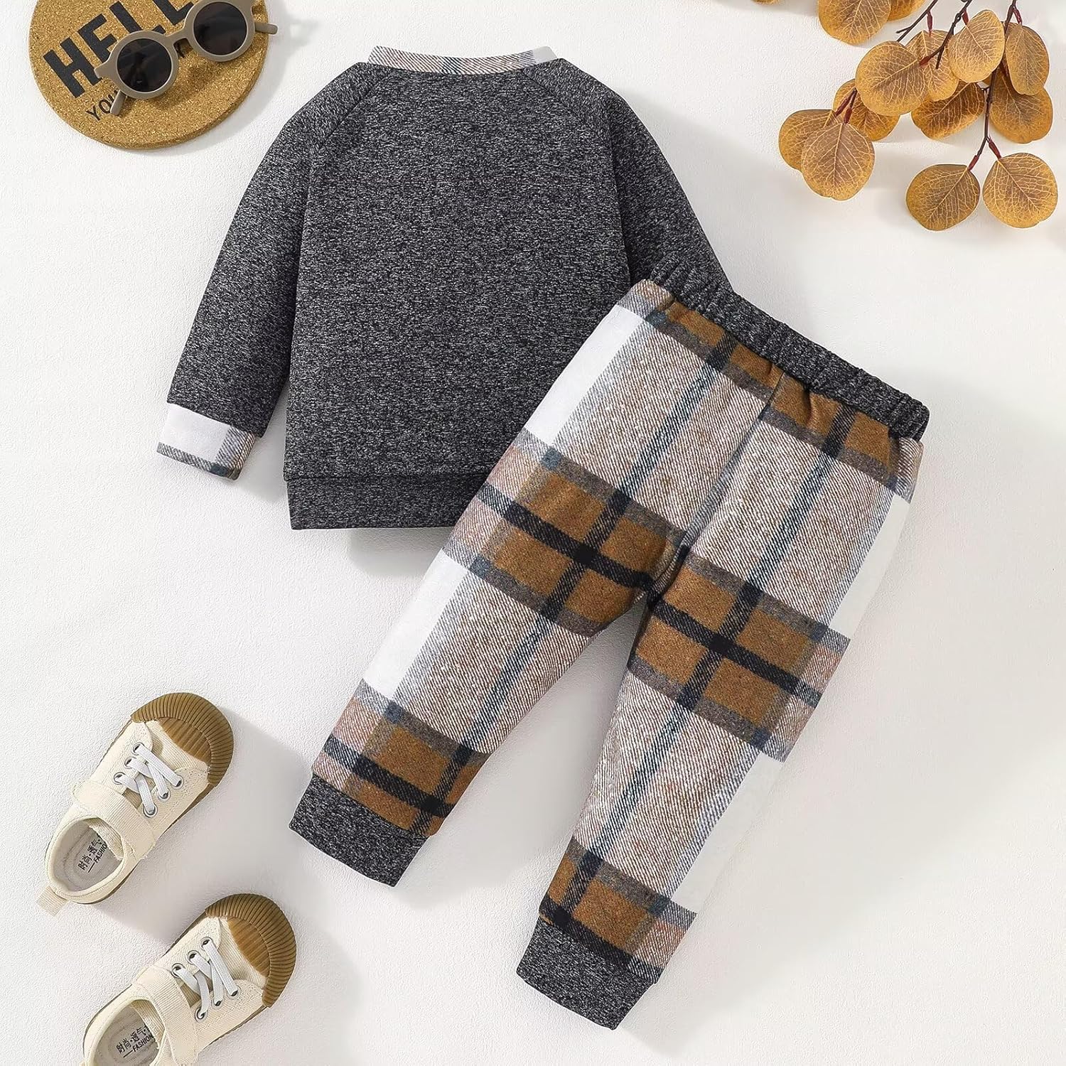 Toddler Boy Clothes Fall Winter Outfits Baby Boys Plaid Button Down Long Sleeve Tops + Pants Sets 12 Months-5T - Image 3