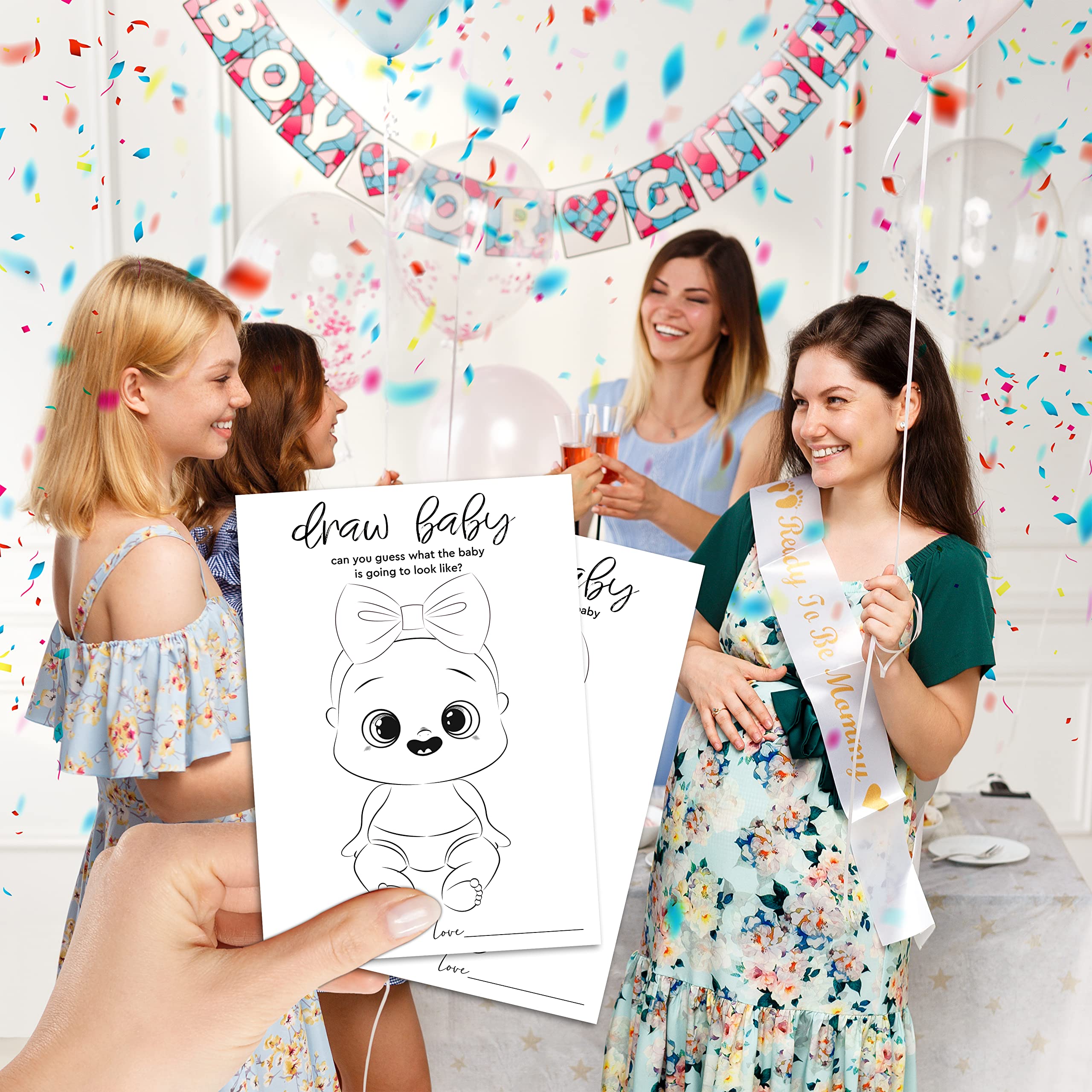Draw Baby Shower Gry, Boy or Girl Gender Reveal Party Game - Baby Shower Party Zajęcia - Czy możesz zgadnąć, jak będzie wyglądać dziecko? 30 kart/drawbaby-003