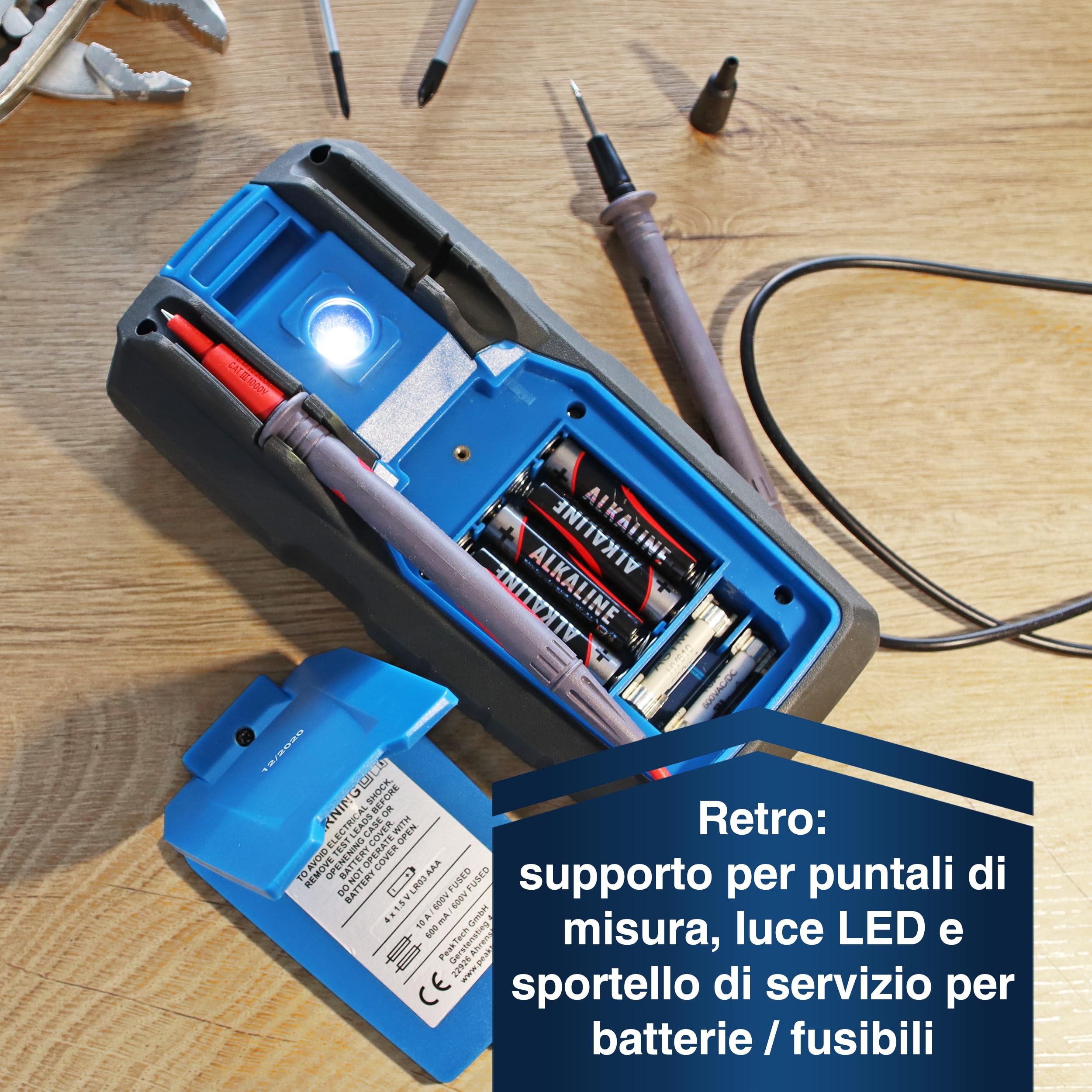 PeakTech 3350 - True RMS Multimeter mit Digital Anzeige Strommessgerät mit 6000 Counts Profi-Messgerät für Elektriker 10A AC/DC - CAT III 600V, automatische Bereichswahl