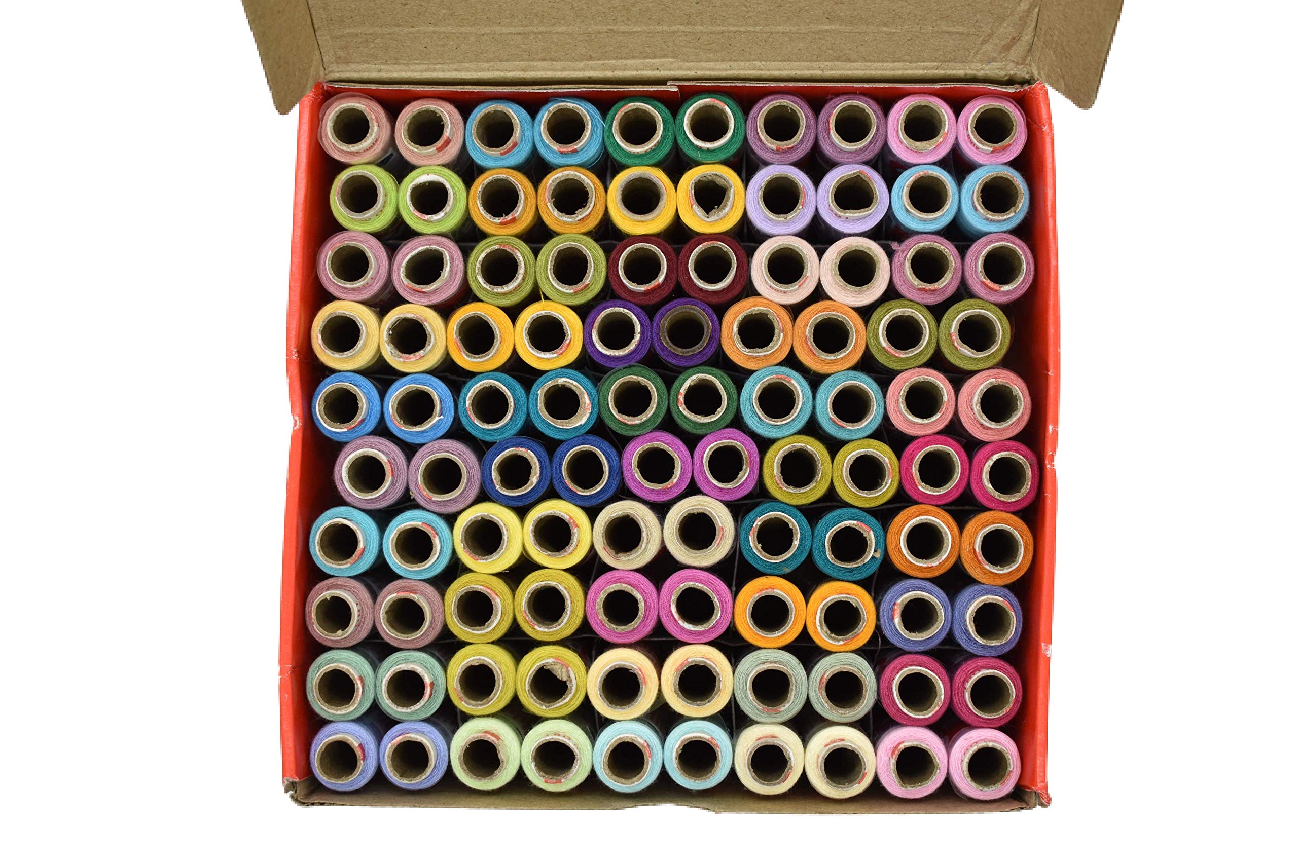 HUNNY- BUNCH Premium Madura Coats Spade Poly - Polyester Sewing and Tailoring Thread 2 Ply (180 Meters of Each Tube - 100 Tubes Per Box) Multicolored (2003L)