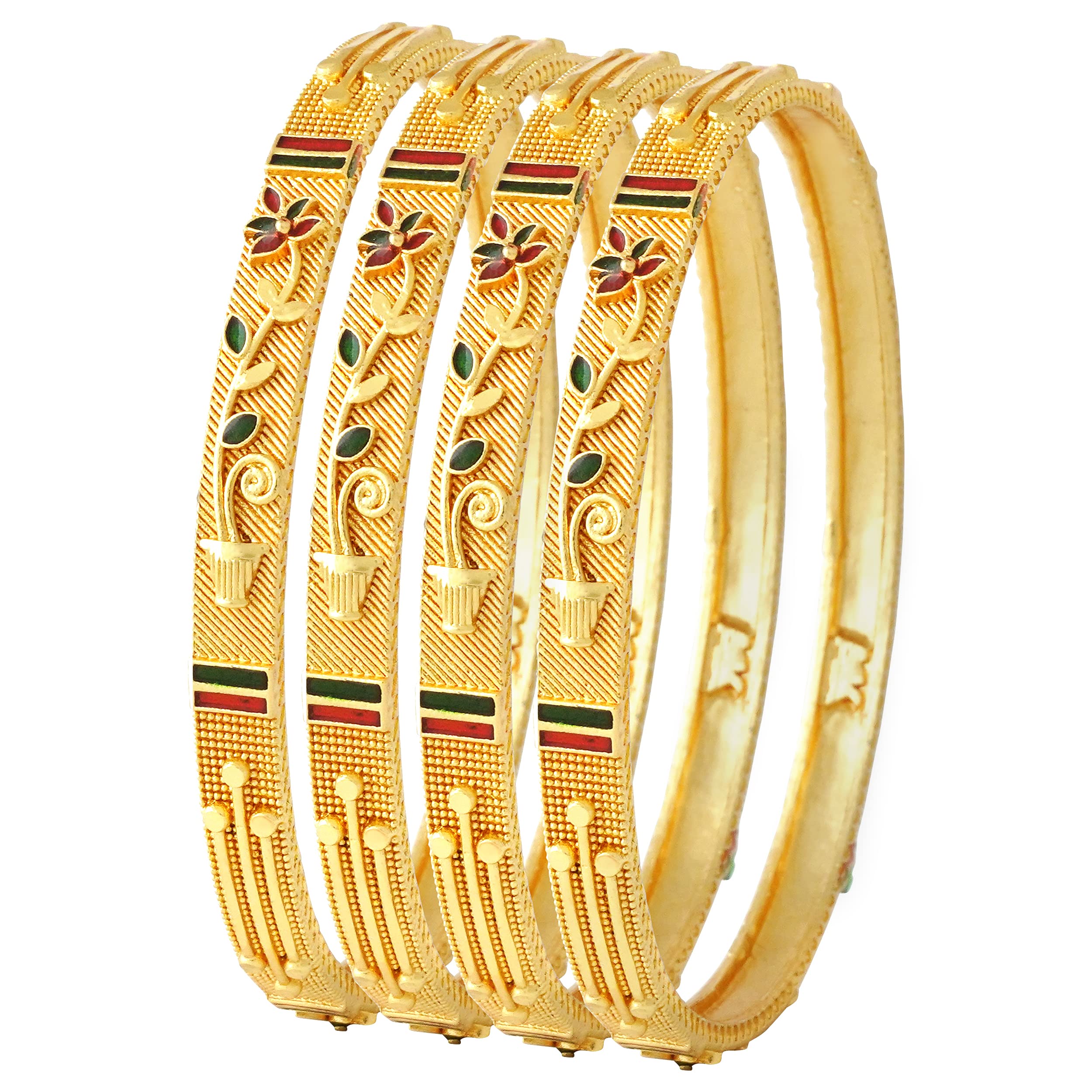Mansiyaorange Four Red Green Hand Meena Work Sleek Floral Gold Plated Bangles/Bangdi/Chudi/for Women(2. 6) (B0C1KG59HP) Amazon Price History, Amazon Price Tracker