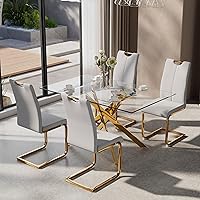 Vista 9 de Juego de Mesa de Comedor de 5 Piezas para 4, Mesa Rectangular Moderna de Vidrio con 4 Sillas Tapizadas de Cuero, Muebles de Comedor que Ahorran