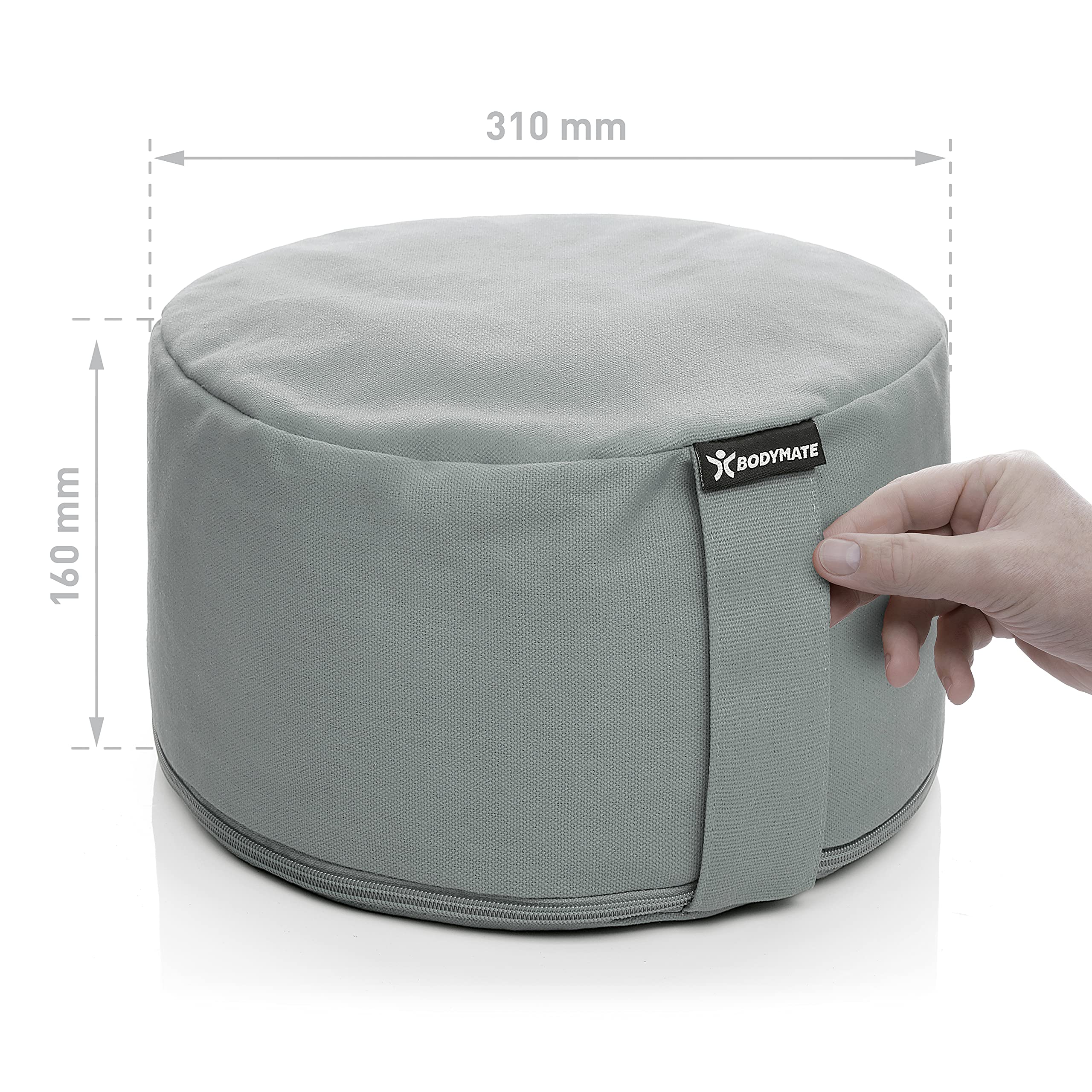 BODYMATE Cojín de yoga redondo de 31 cm de diámetro, 16 cm de alto, con relleno de piel de trigo sarraceno, funda lavable a máquina, 100% algodón extragrueso, cojín de meditación, cojín de asiento