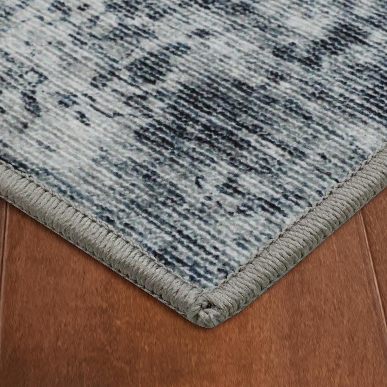 Wyatt & Ash Blue Hazen Abstract Imagine Printed Chenille 5'3" x 7'5" Non Skid & Machine Washable Area Rug