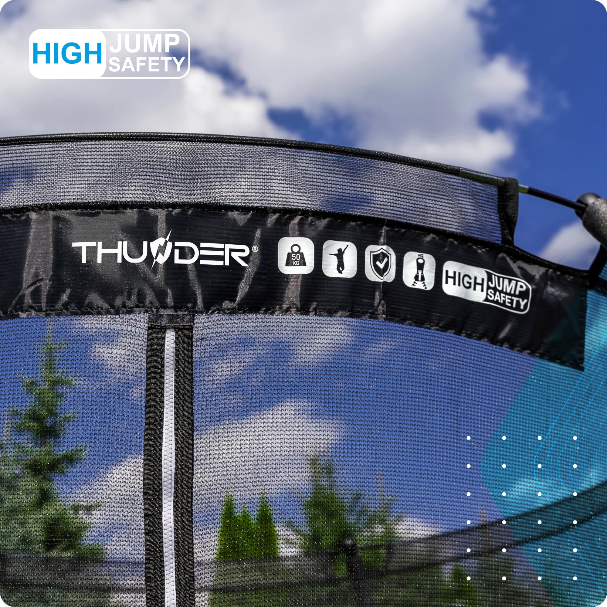 THUNDER Gartentrampolin Outdoor mit Sicherheitsnetz & Leiter – Stabil & Wetterfest für Garten & Freizeit