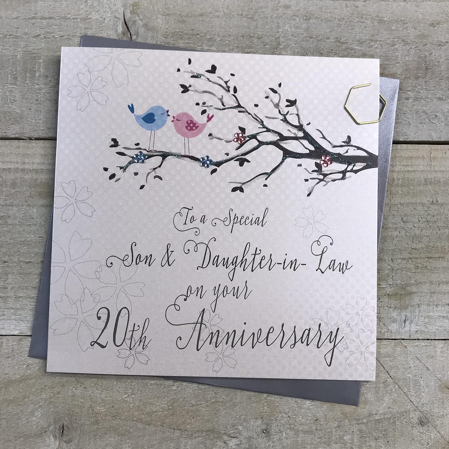 WHITE COTTON CARDS Son & Daughter-in-Law 20th Wedding Anniversary Card Twentieth China Birds and Tree branch