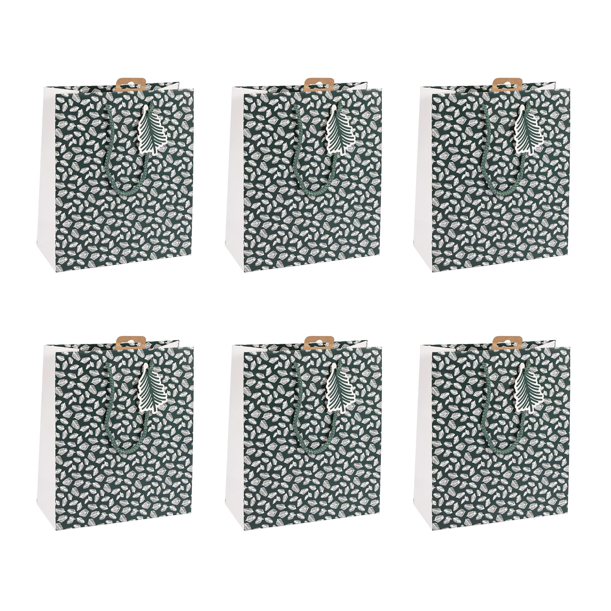 Clairefontaine X-30927-3Cpack - Pack of 6 Excellia Gift Bags Medium - 21,5x10,2x25,3cm - 210g - Motif : White Leaves On Green Background- Ideal for Books, Games